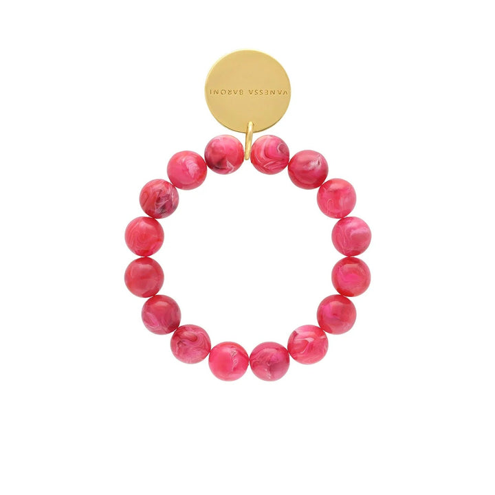 Vanessa Baroni Armband Mini Beads Flex, raspberry marble, vergoldet