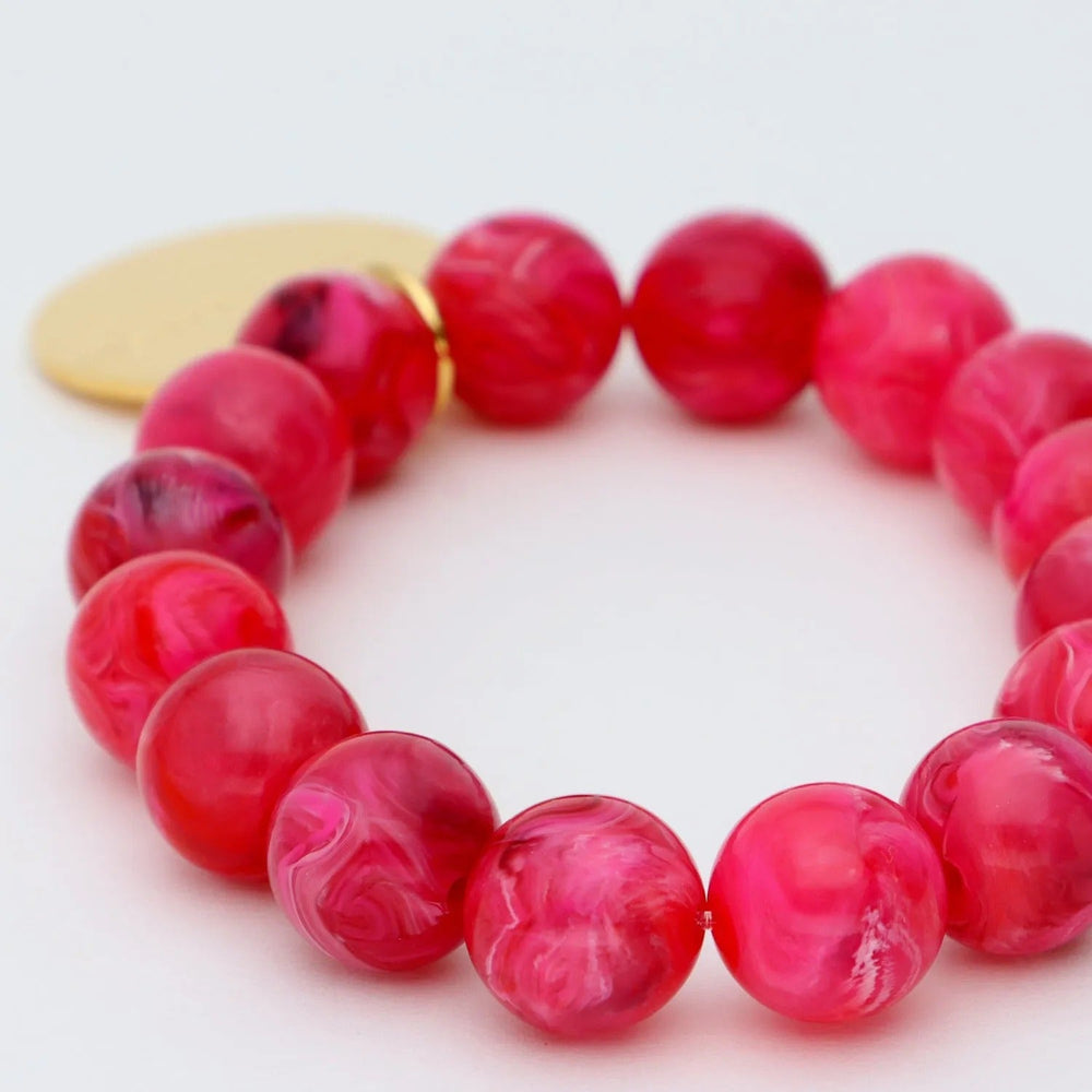 Vanessa Baroni Armband Mini Beads Flex, raspberry marble, vergoldet