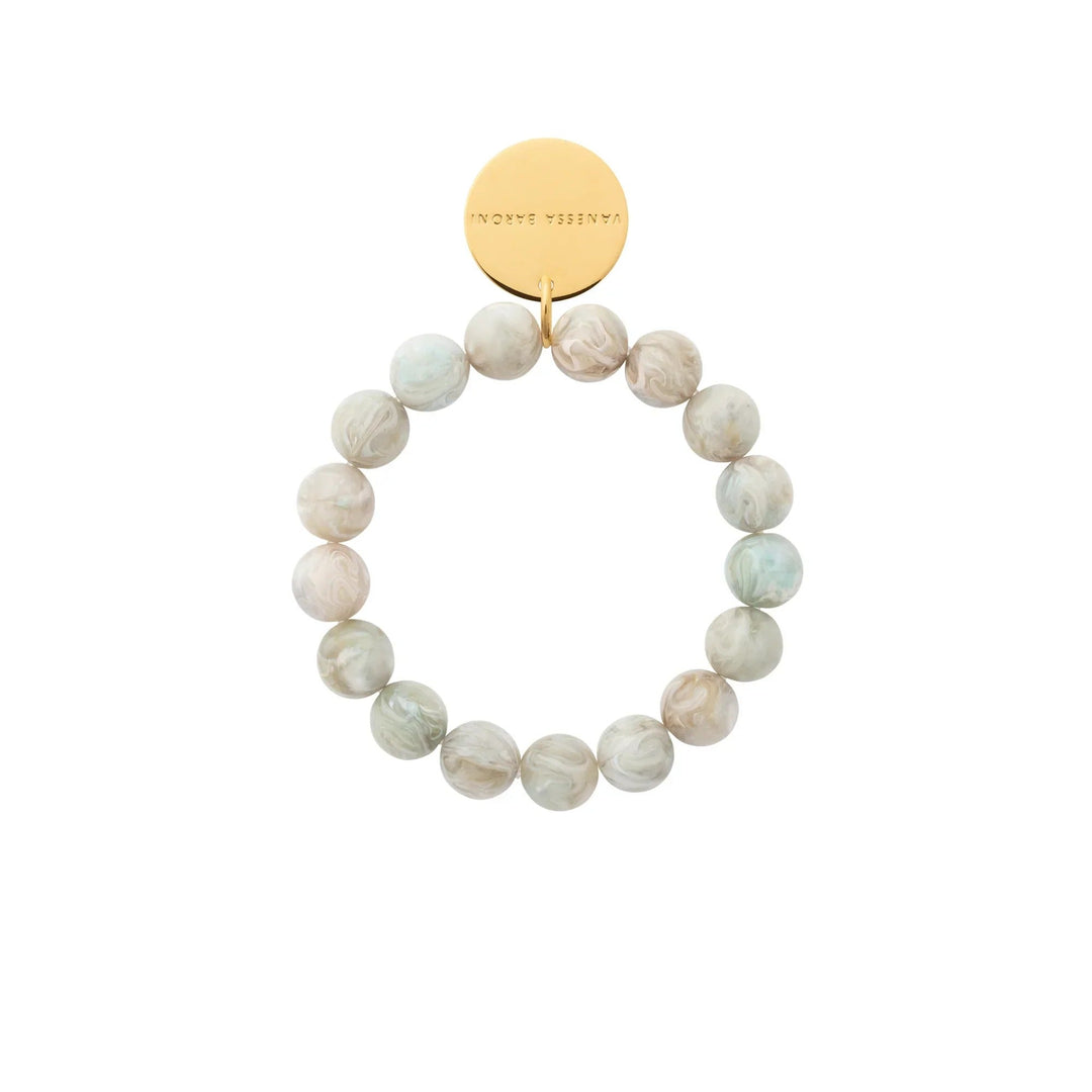 Vanessa Baroni Armband Mini Beads Flex, snow green marble, vergoldet