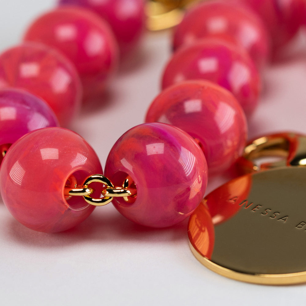 Vanessa Baroni Armband Mini Beads, fuchsia marble, vergoldet