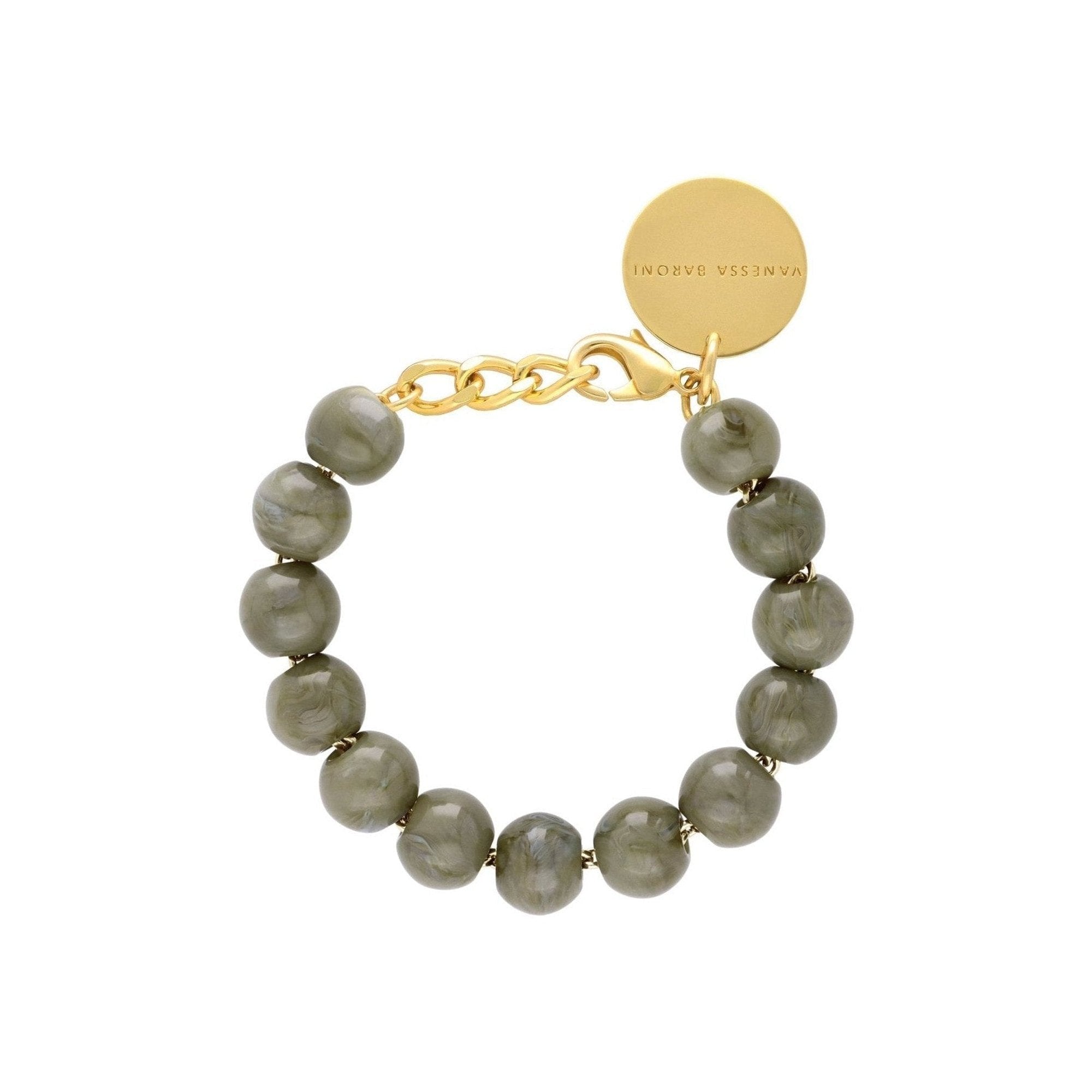 Vanessa Baroni Armband Mini Beads, light olive marble, vergoldet