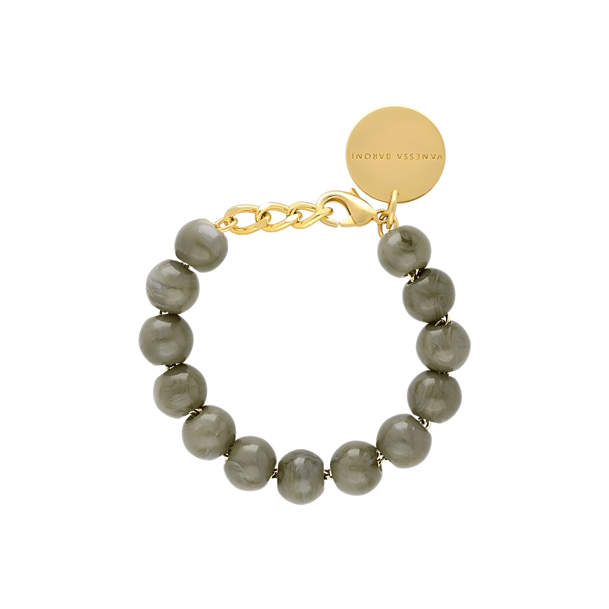 Vanessa Baroni Armband Mini Beads, light olive marble, vergoldet