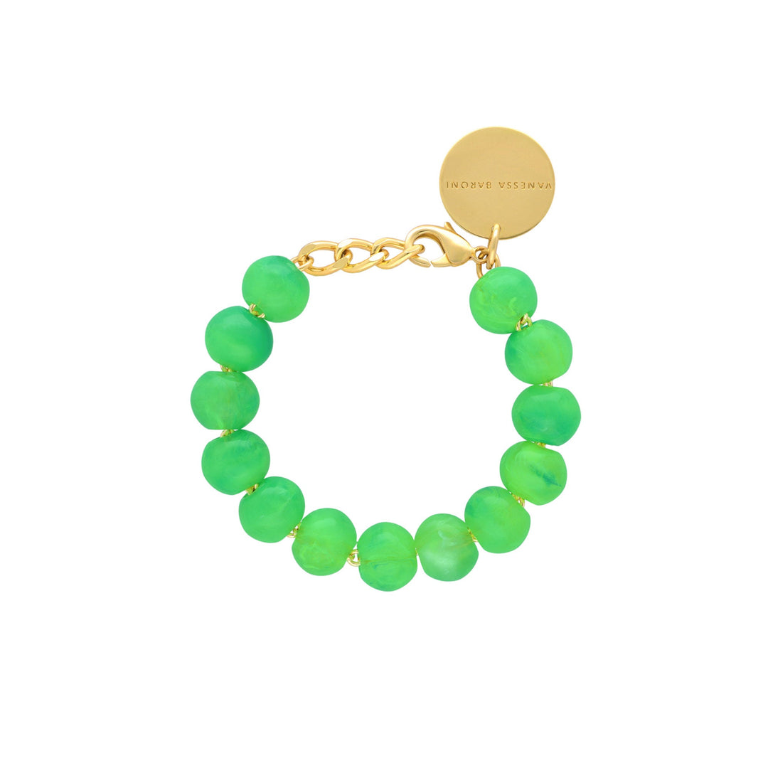 Vanessa Baroni Armband Mini Beads, neon green marble, vergoldet