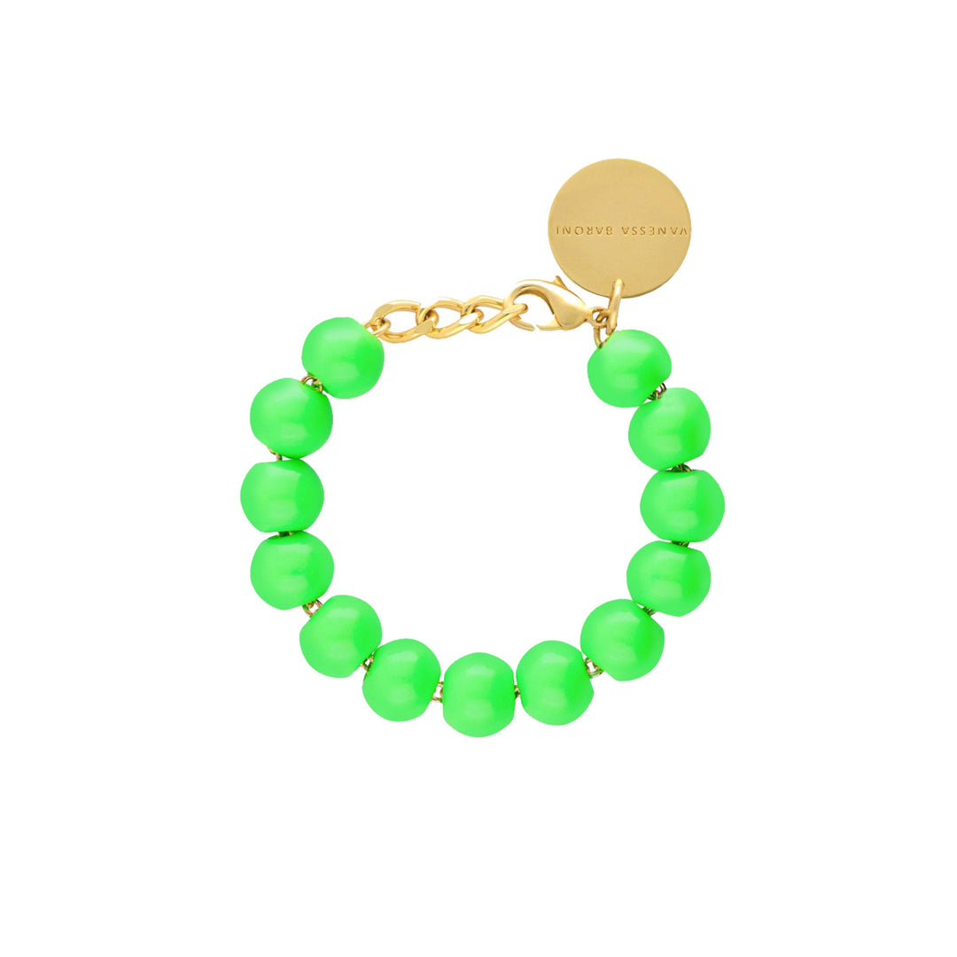 Vanessa Baroni Armband Mini Beads, neon green, vergoldet