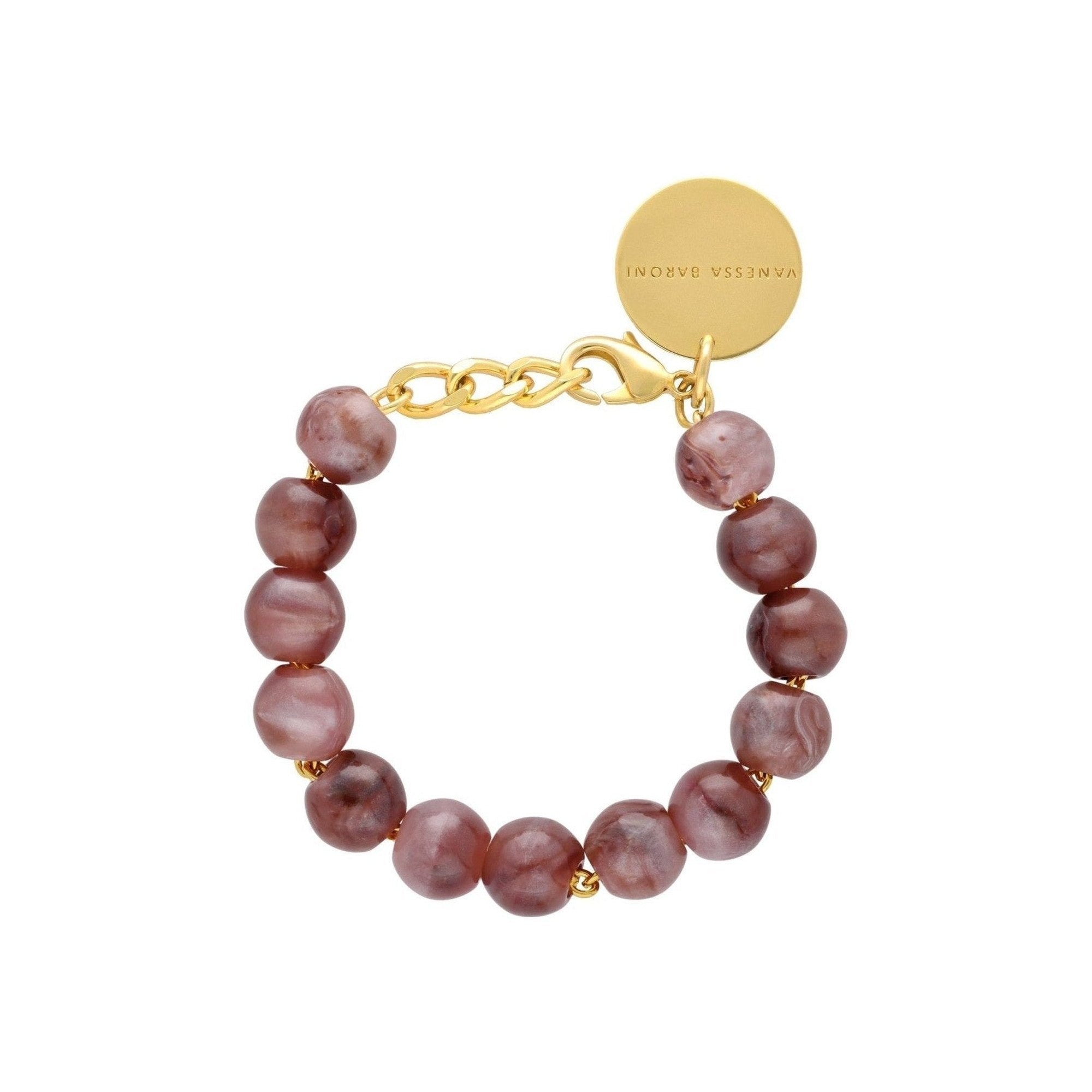 Vanessa Baroni Armband Mini Beads, toffee marble, vergoldet