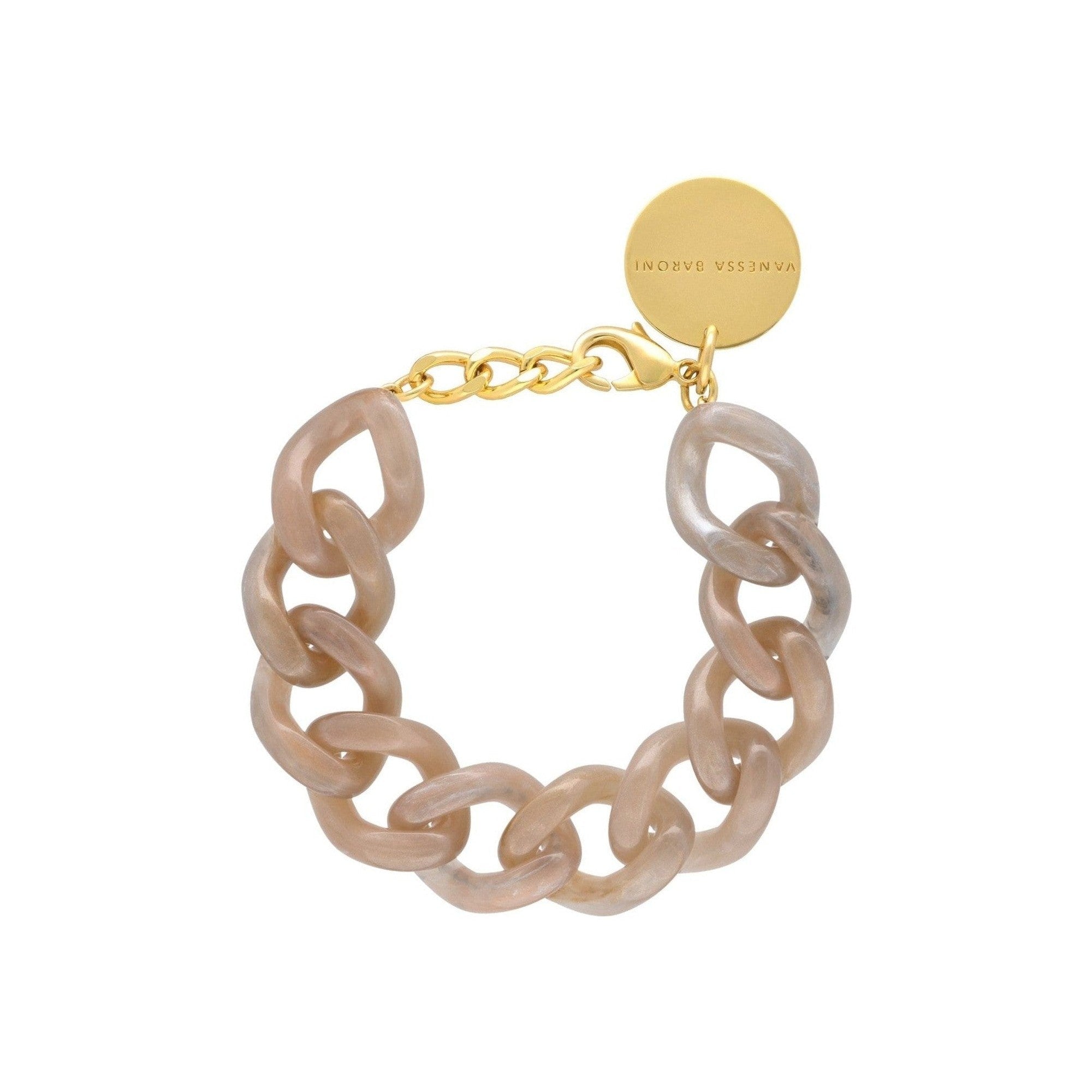 Vanessa Baroni Armband Mini Flat Chain, biancone marble, vergoldet