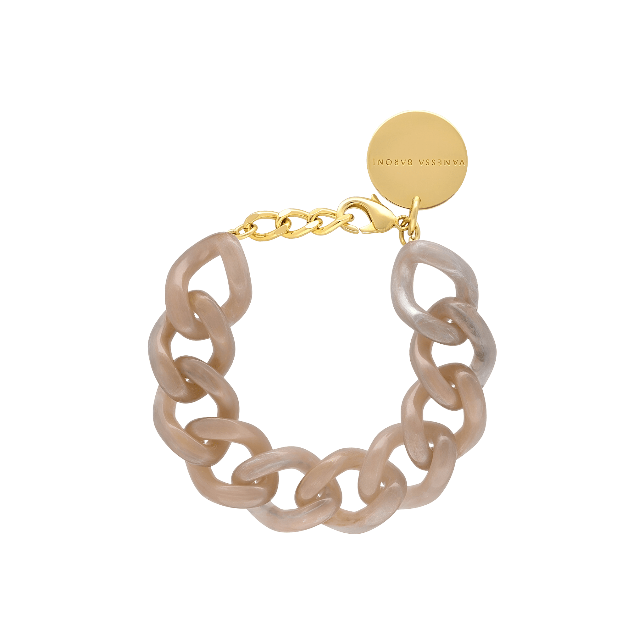 Vanessa Baroni Armband Mini Flat Chain, biancone marble, vergoldet