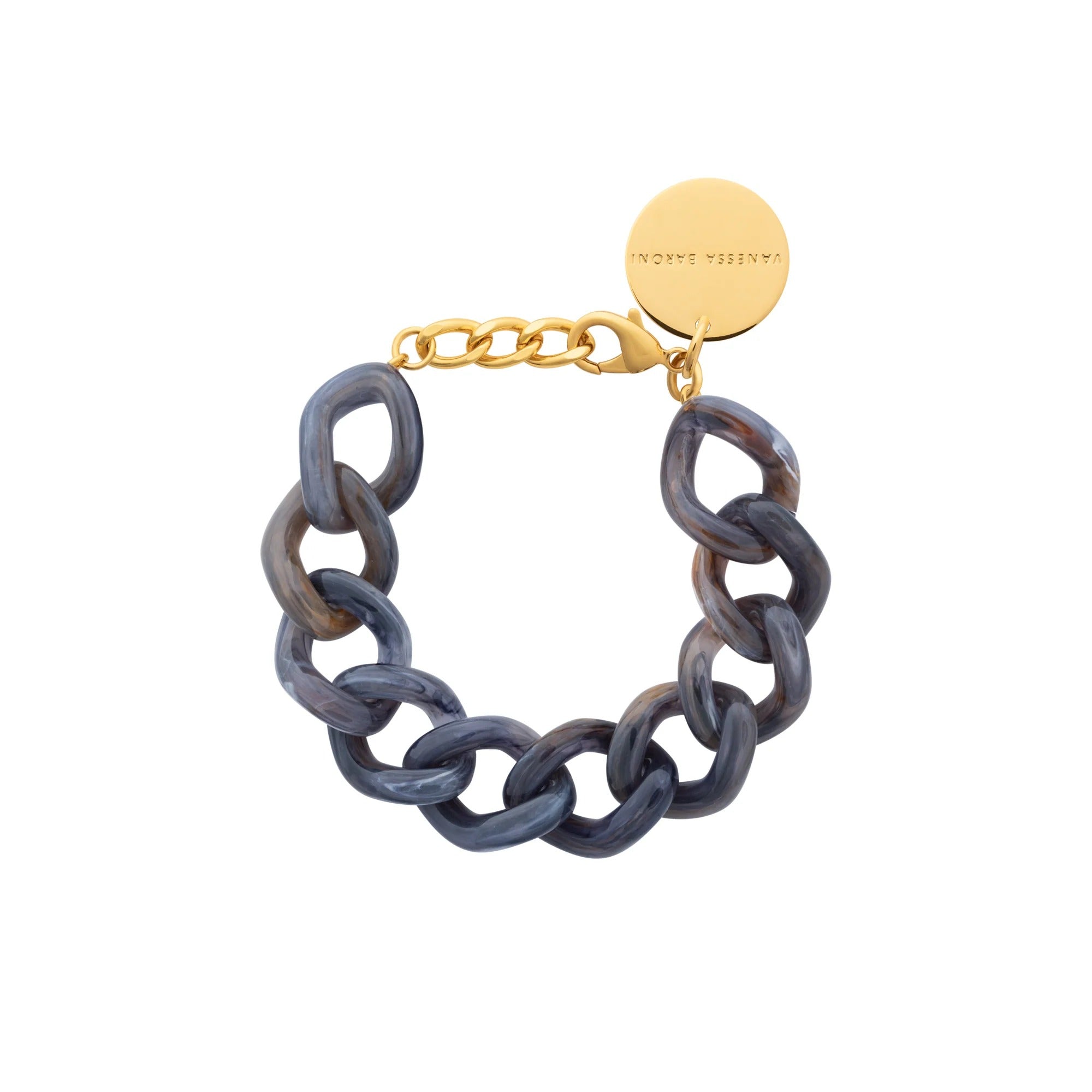 Vanessa Baroni Armband Mini Flat Chain, blue jeans marble, vergoldet