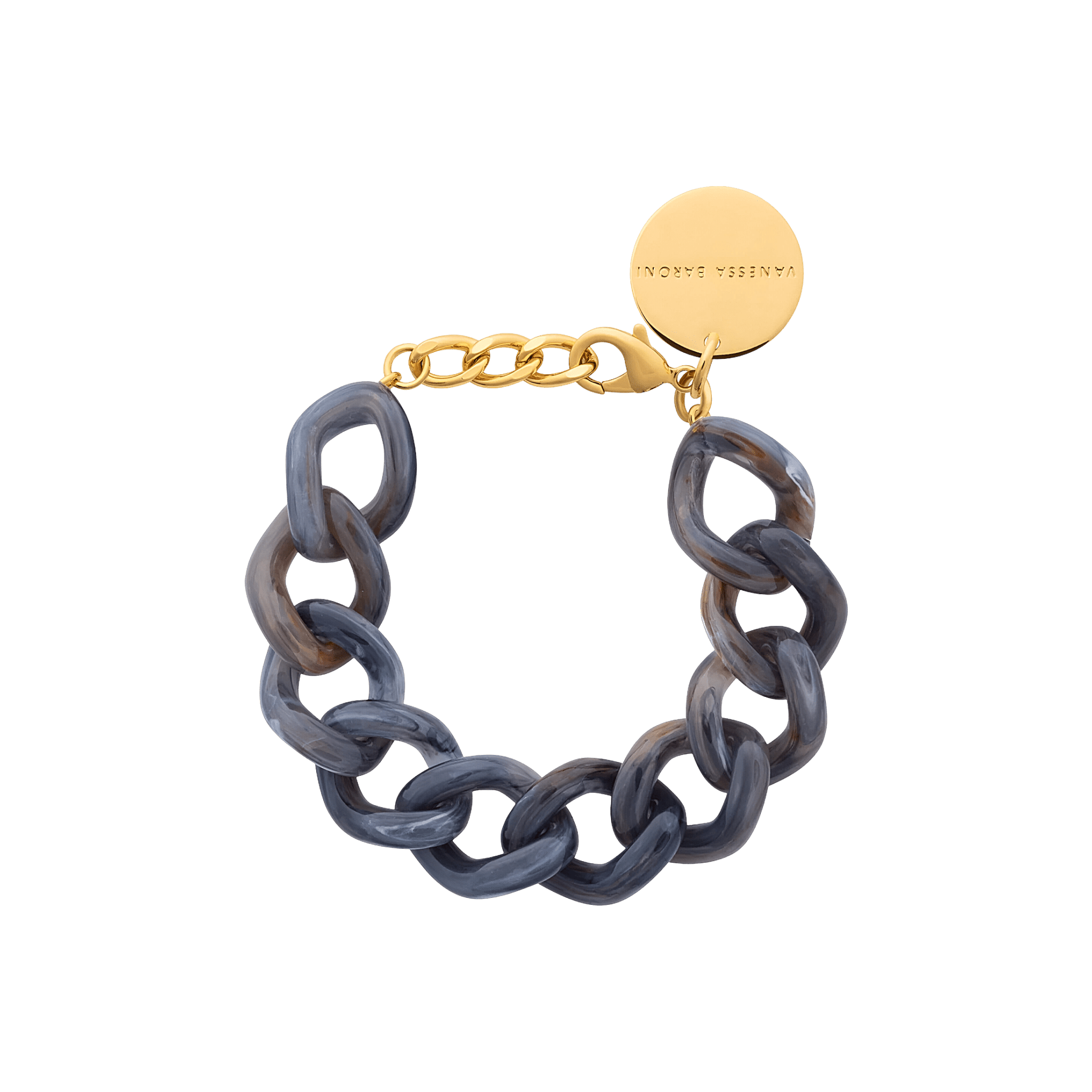 Vanessa Baroni Armband Mini Flat Chain, blue jeans marble, vergoldet