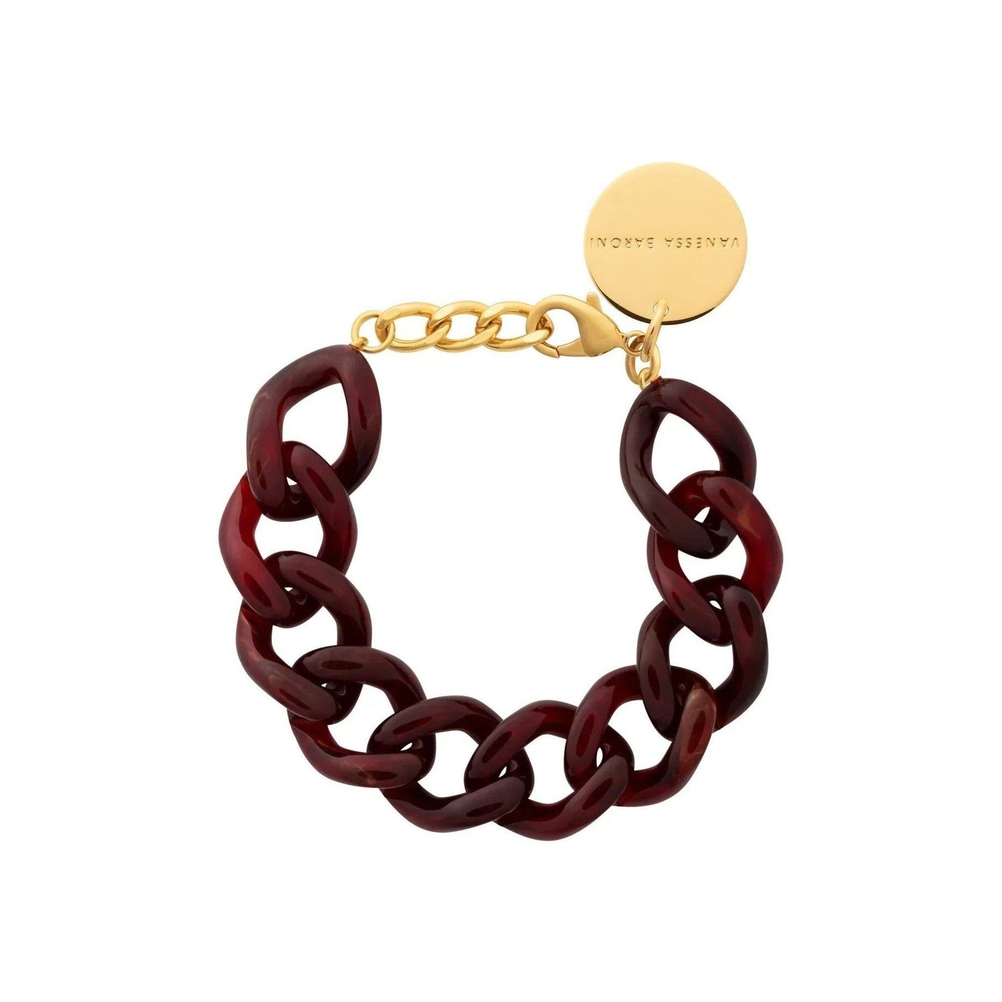 Vanessa Baroni Armband Mini Flat Chain, bordeaux marble, vergoldet