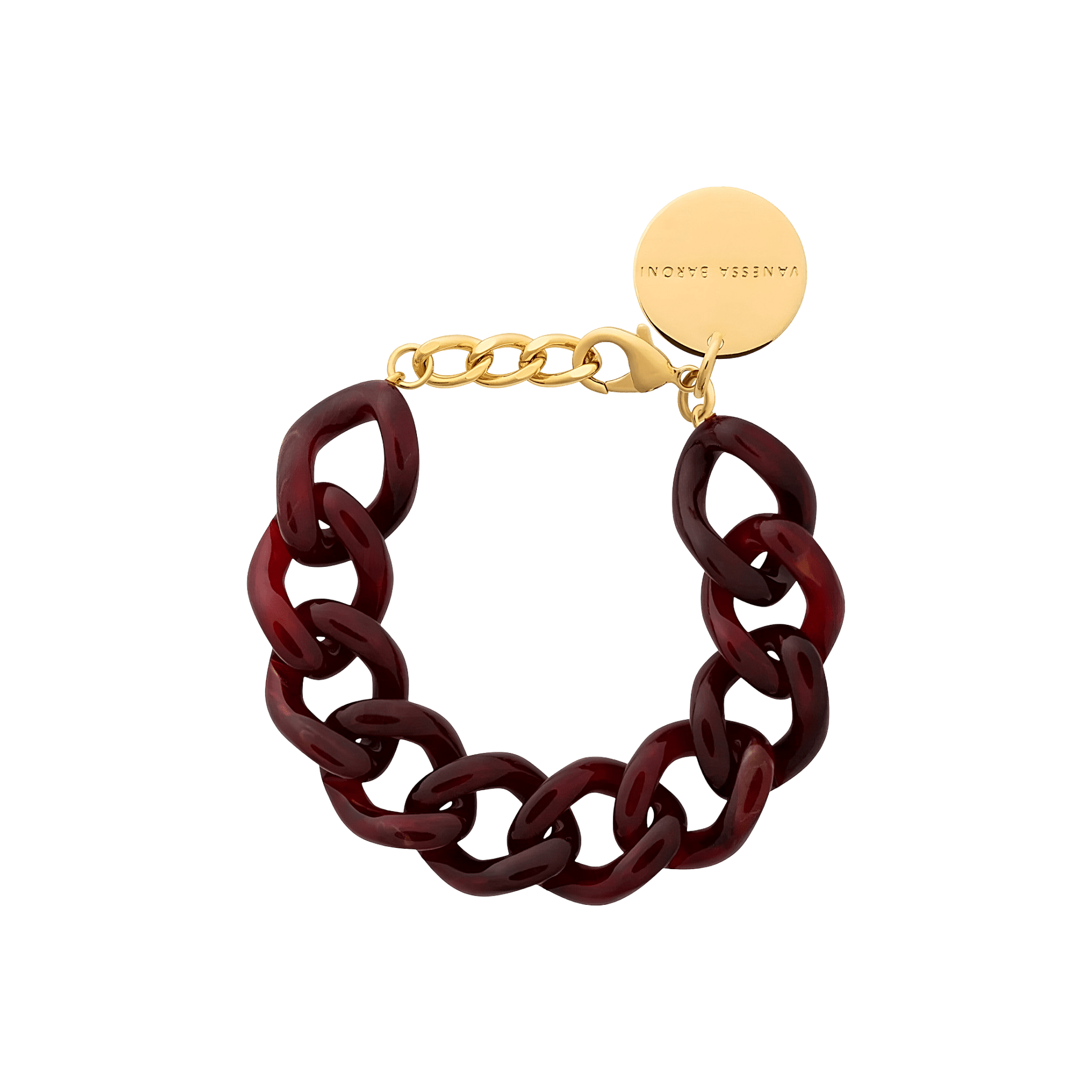 Vanessa Baroni Armband Mini Flat Chain, bordeaux marble, vergoldet