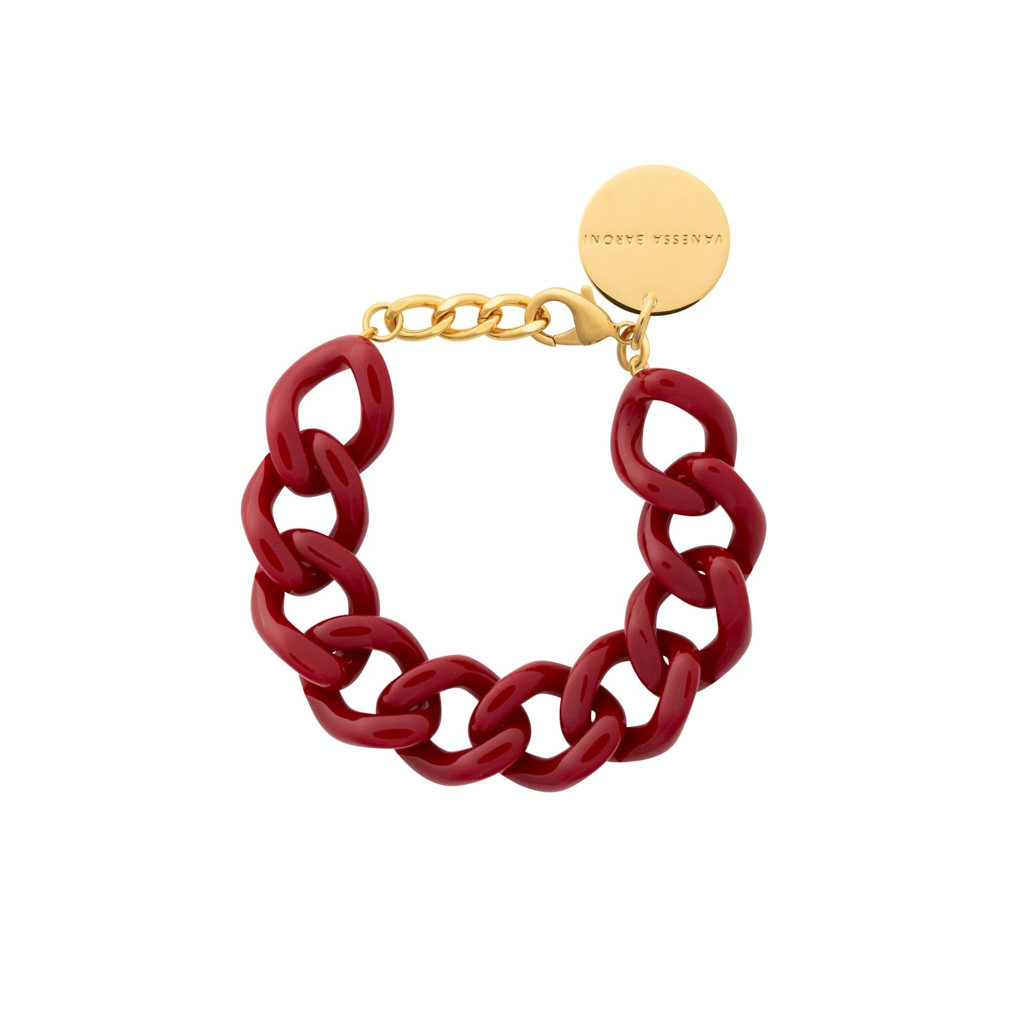 Vanessa Baroni Armband Mini Flat Chain, bordeaux, vergoldet