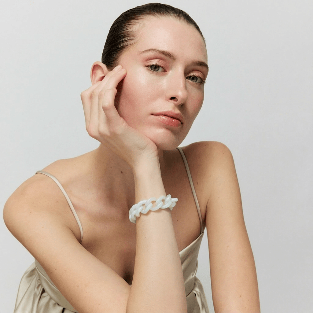 Vanessa Baroni Armband Mini Flat Chain, cloud marble, vergoldet