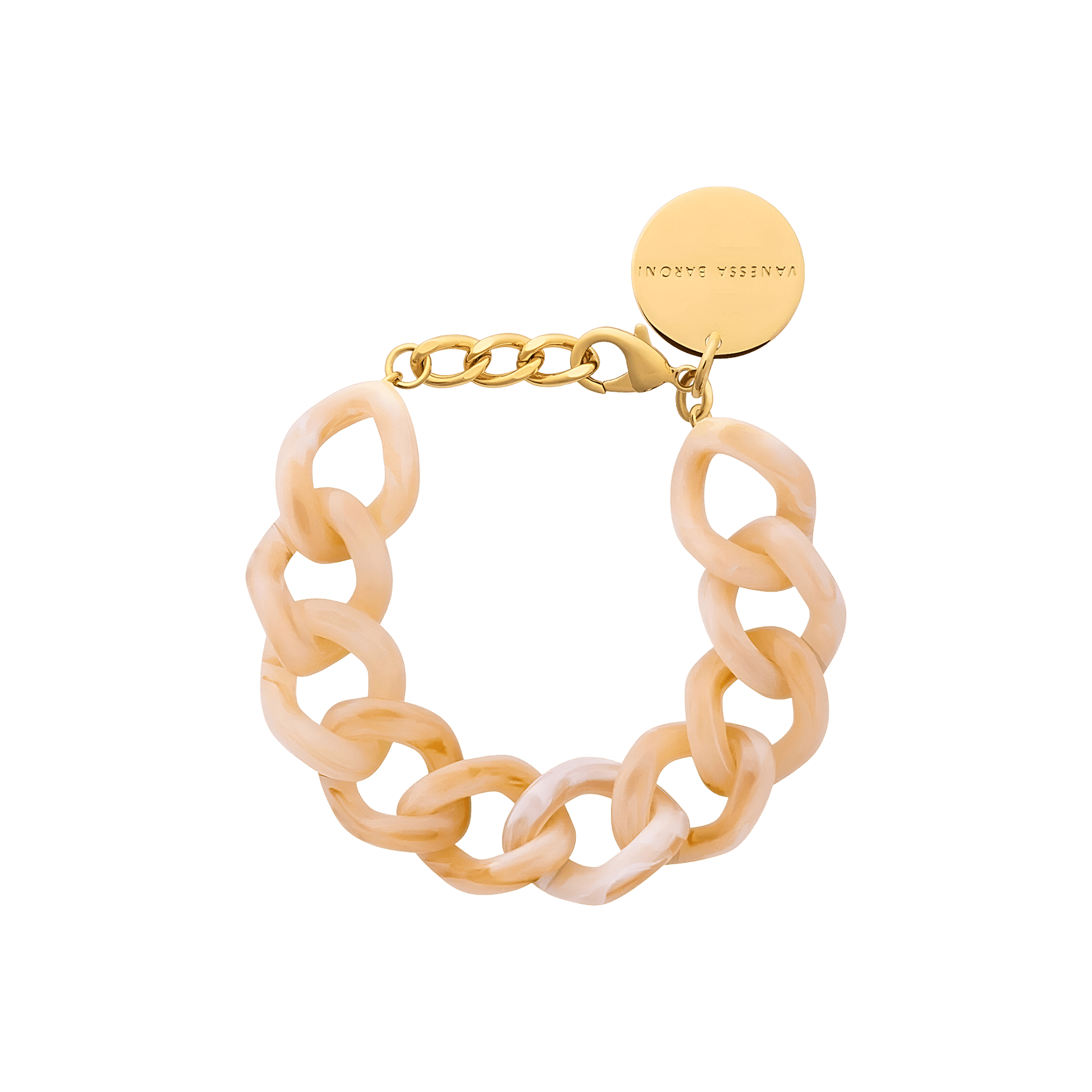 Vanessa Baroni Armband Mini Flat Chain, creme brulee marble, vergoldet