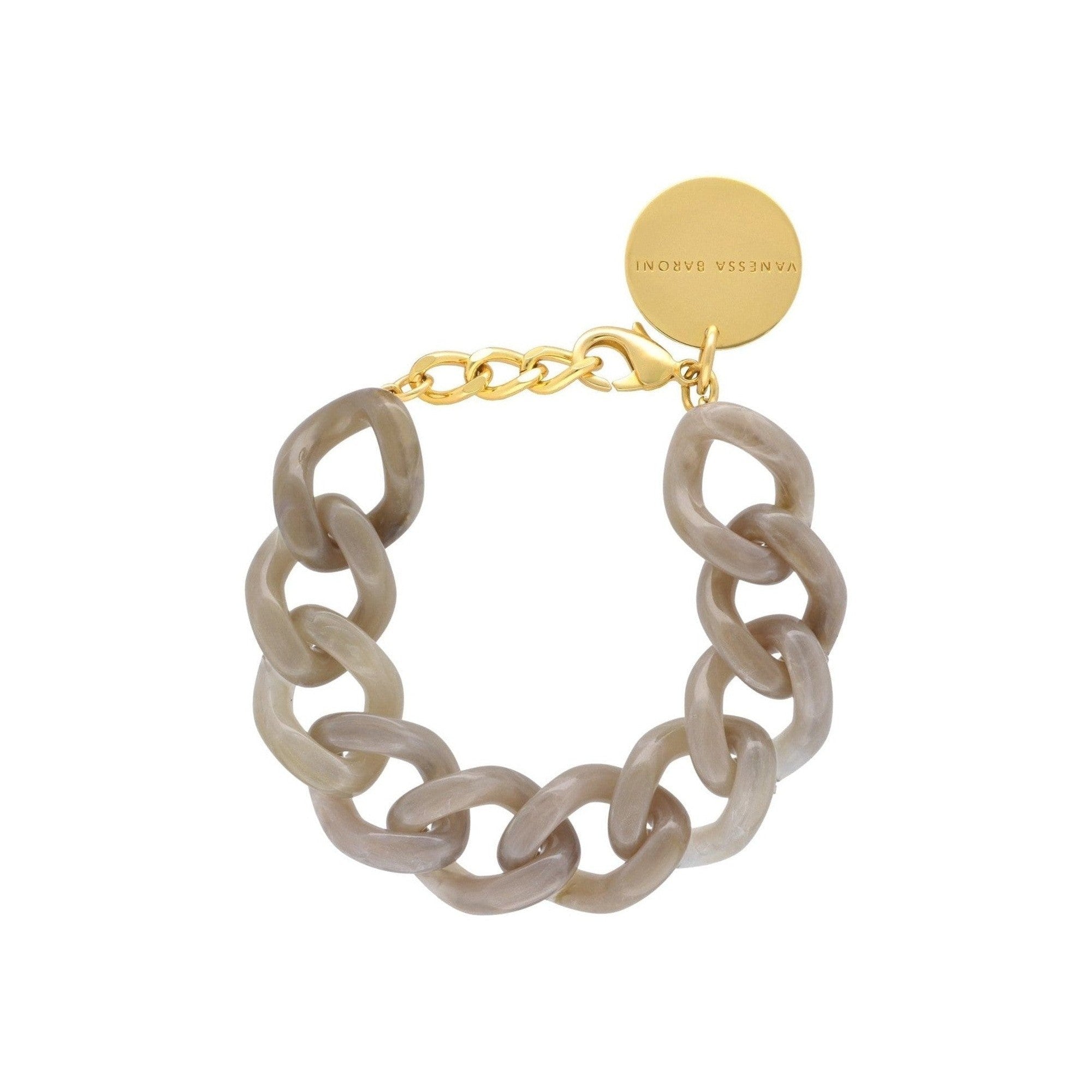 Vanessa Baroni Armband Mini Flat Chain, greige marble, vergoldet