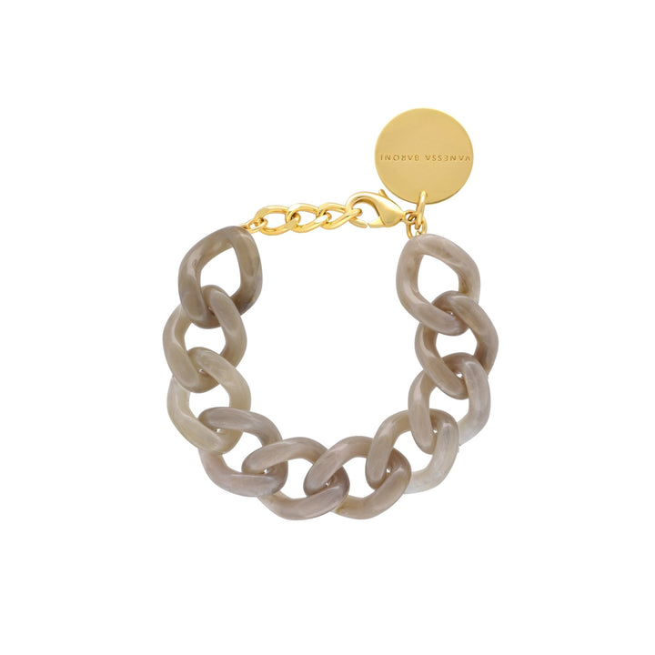 Vanessa Baroni Armband Mini Flat Chain, greige marble, vergoldet