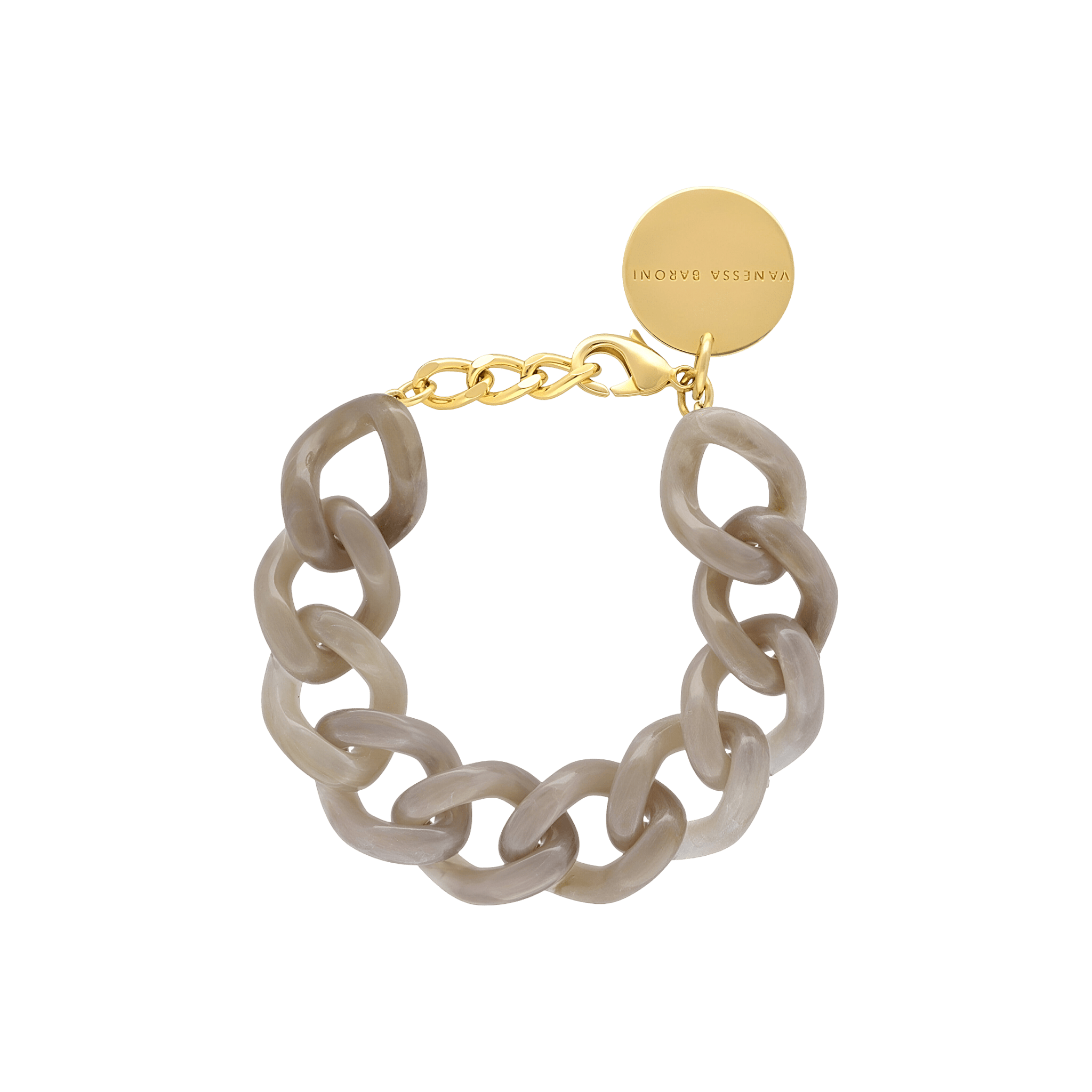 Vanessa Baroni Armband Mini Flat Chain, greige marble, vergoldet