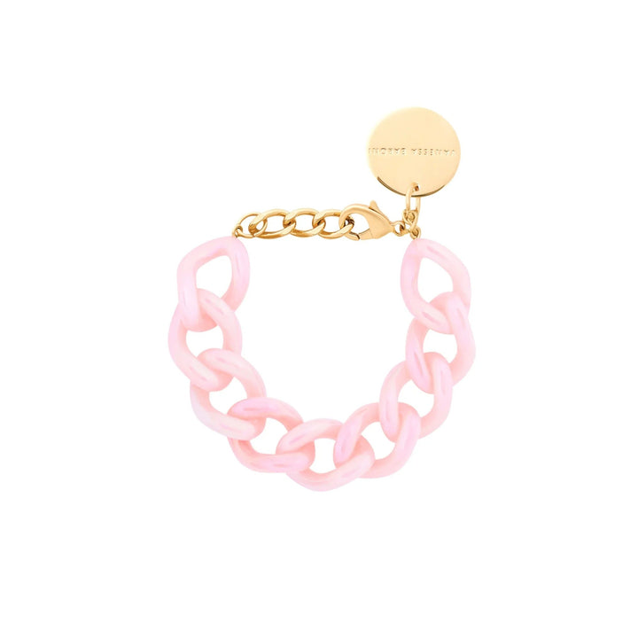 Vanessa Baroni Armband Mini Flat Chain, iridescent neon pink marble, vergoldet