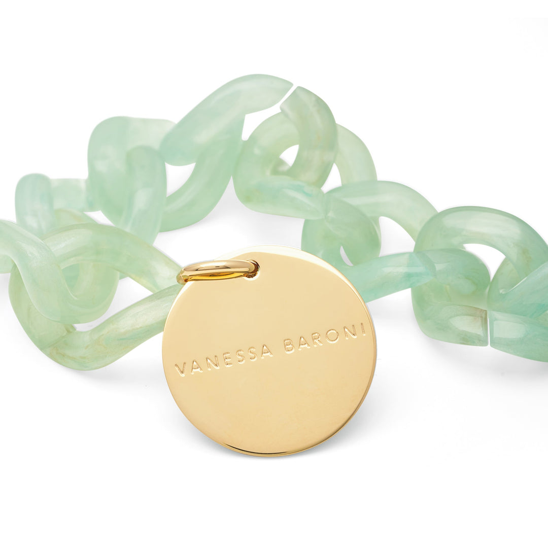 Vanessa Baroni Armband Mini Flat Chain, jade, vergoldet