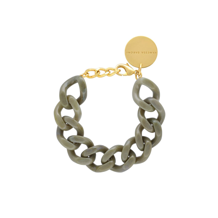 Vanessa Baroni Armband Mini Flat Chain, light olive marble, vergoldet