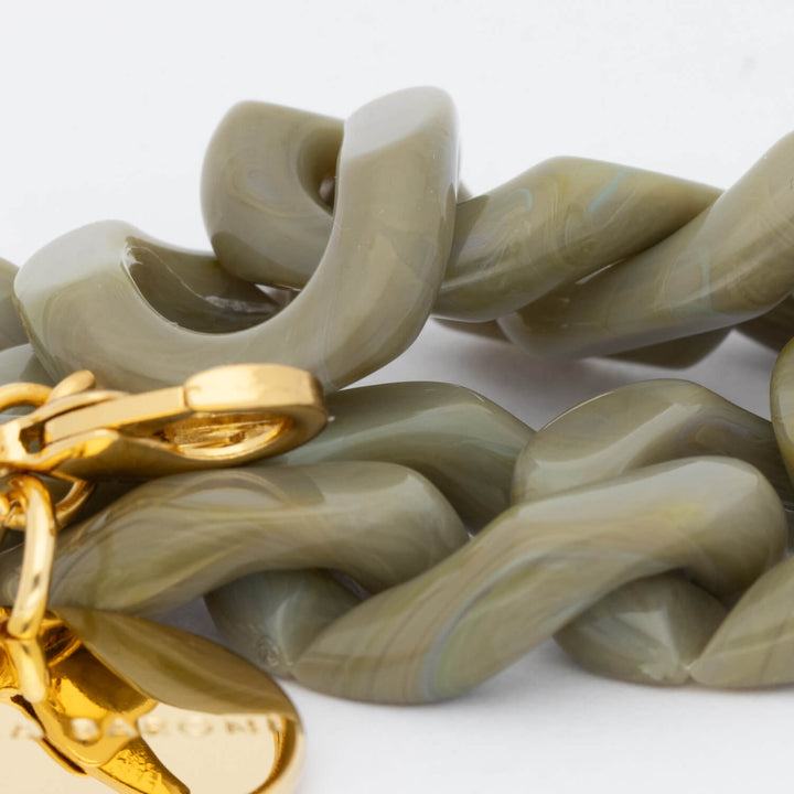 Vanessa Baroni Armband Mini Flat Chain, light olive marble, vergoldet