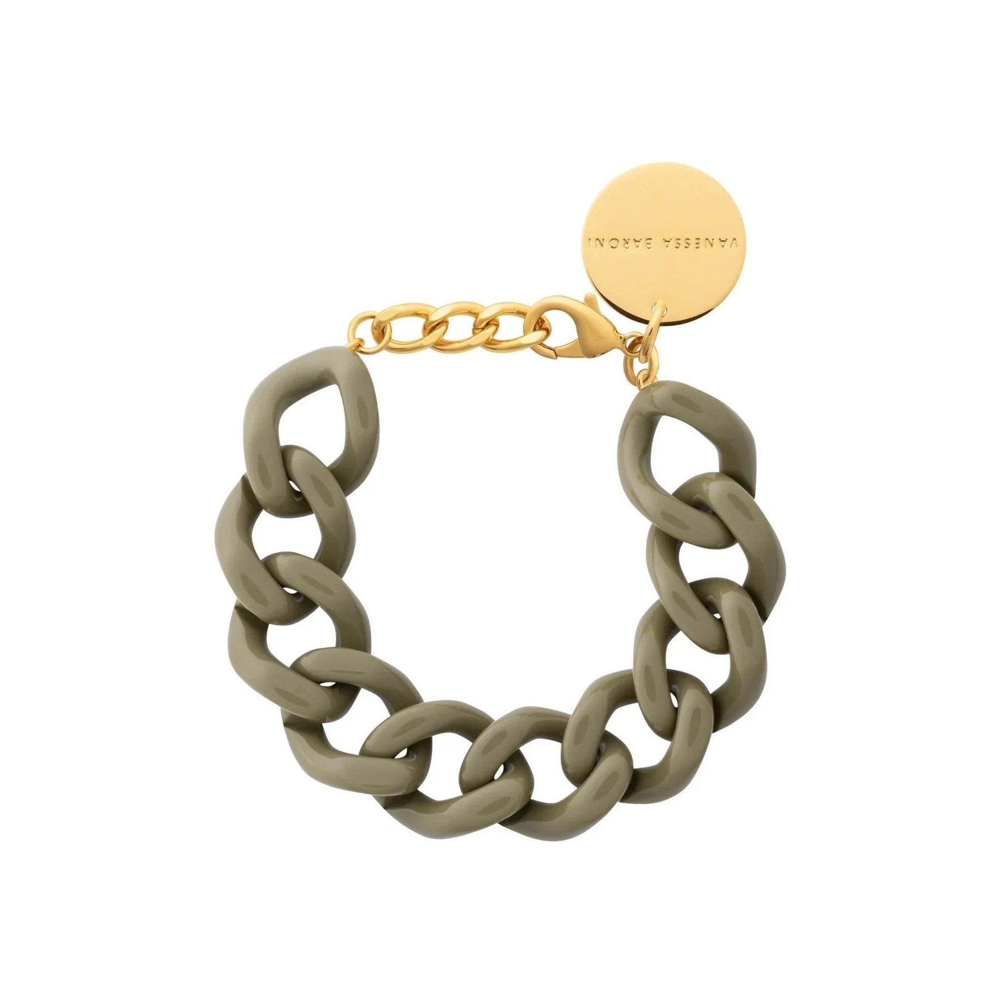 Vanessa Baroni Armband Mini Flat Chain, light olive, vergoldet