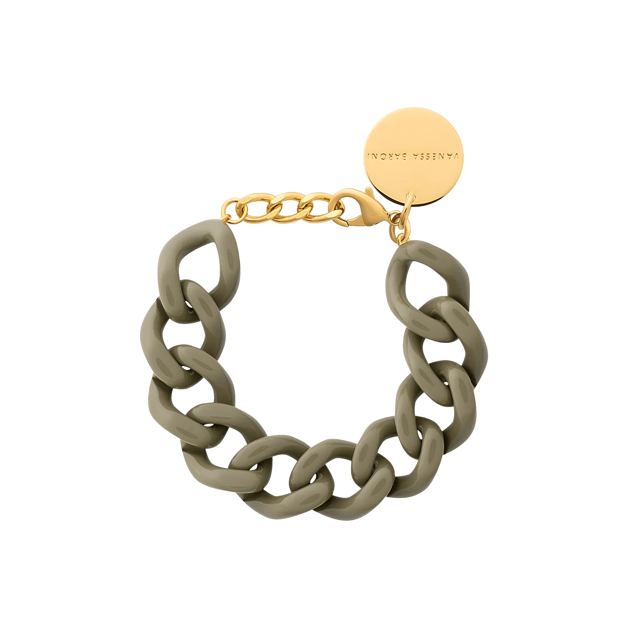 Vanessa Baroni Armband Mini Flat Chain, light olive, vergoldet