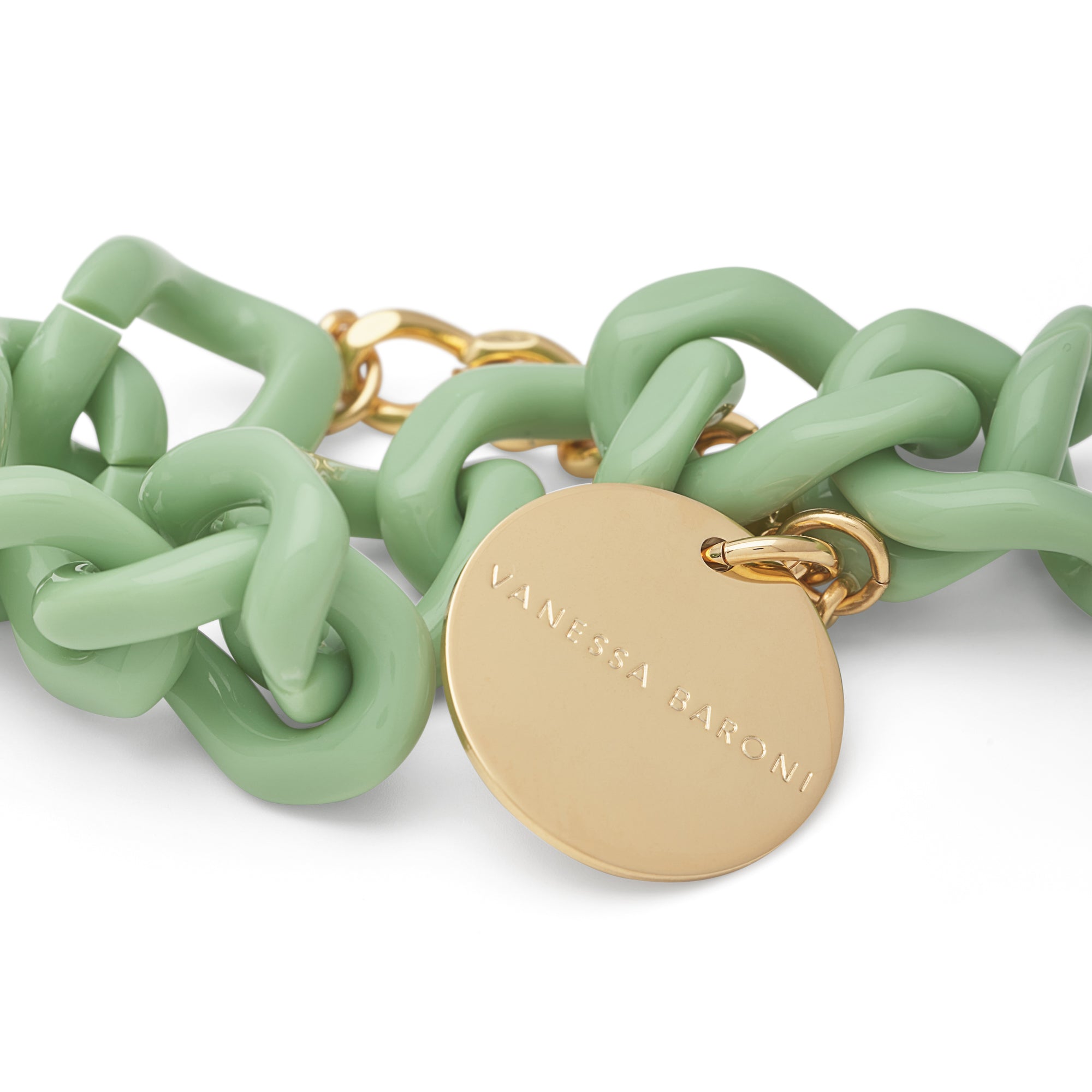 Vanessa Baroni Armband Mini Flat Chain, pistachio, vergoldet