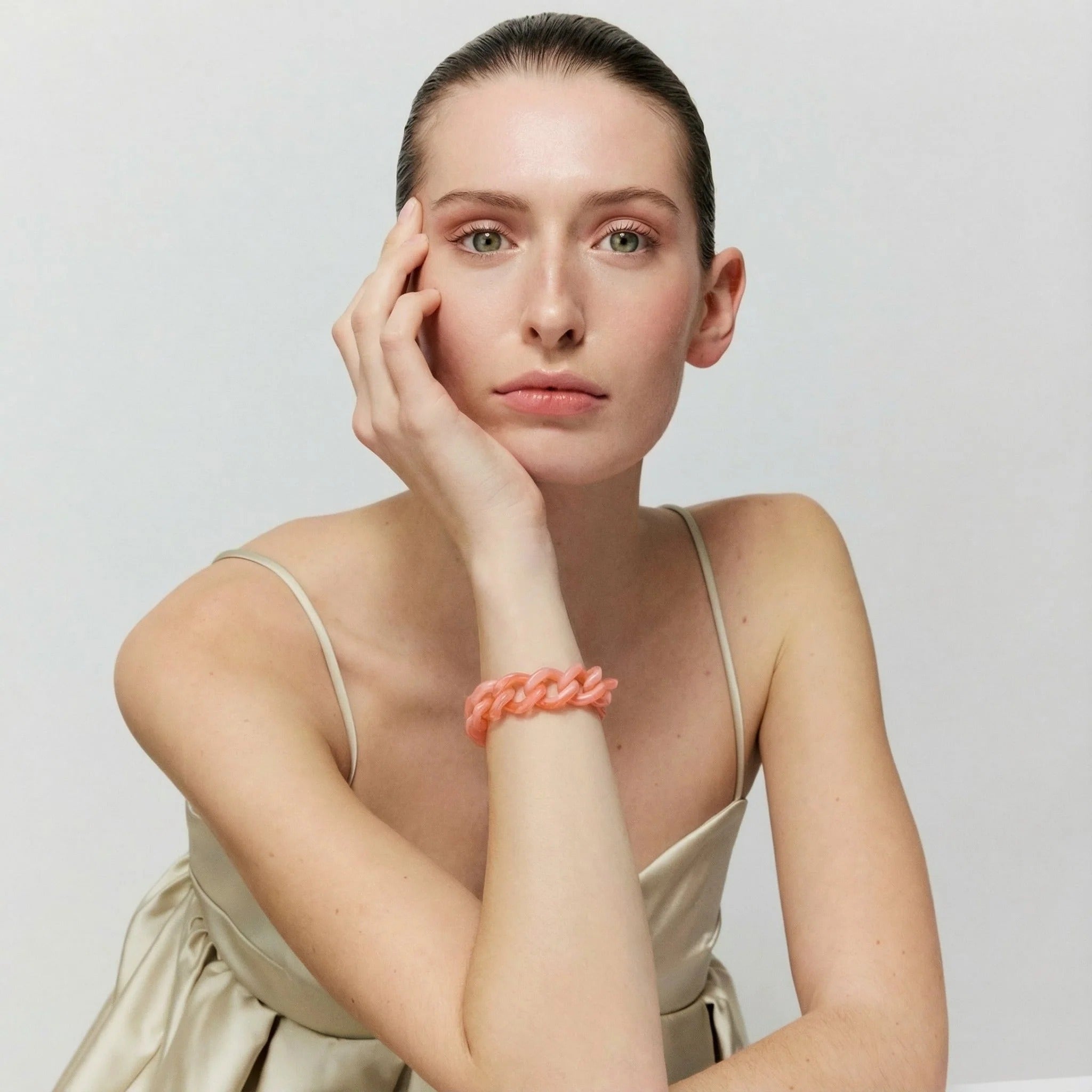 Vanessa Baroni Armband Mini Flat Chain, watermelon marble, vergoldet