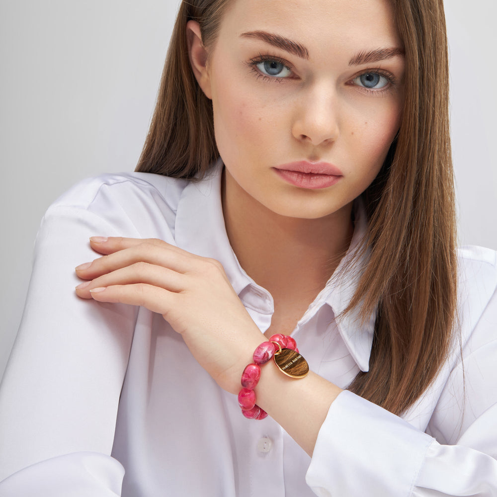 Vanessa Baroni Armband Olive Flex, raspberry marble, vergoldet