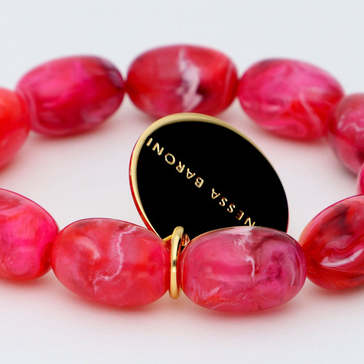 Vanessa Baroni Armband Olive Flex, raspberry marble, vergoldet