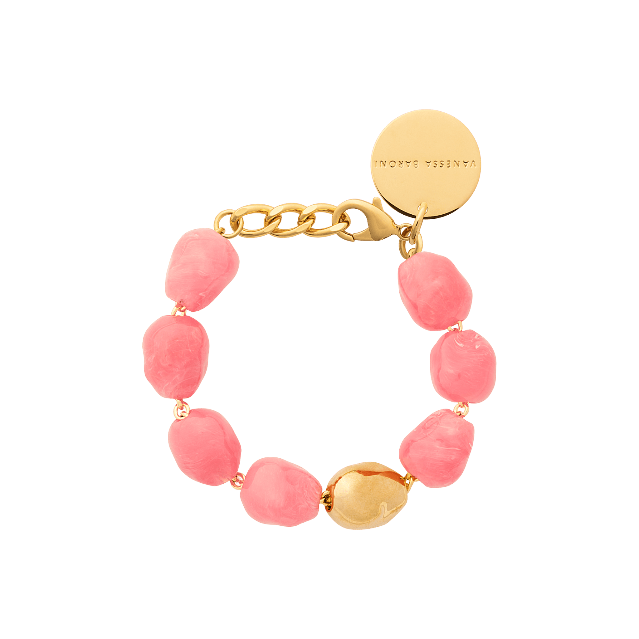 Vanessa Baroni Armband Organic Pearl, watermelon marble, vergoldet