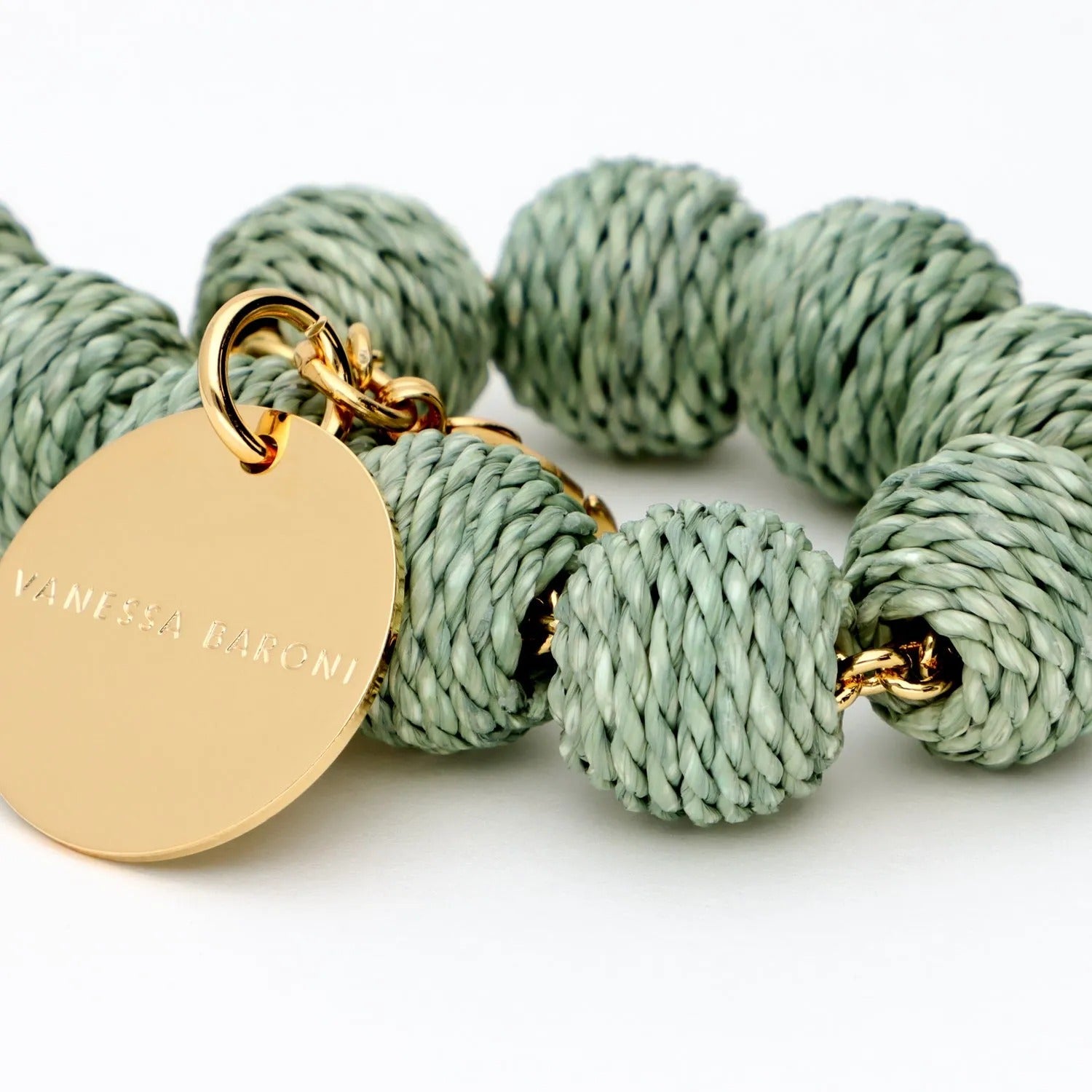 Vanessa Baroni Armband Raffia Small Beads, pistachio, vergoldet