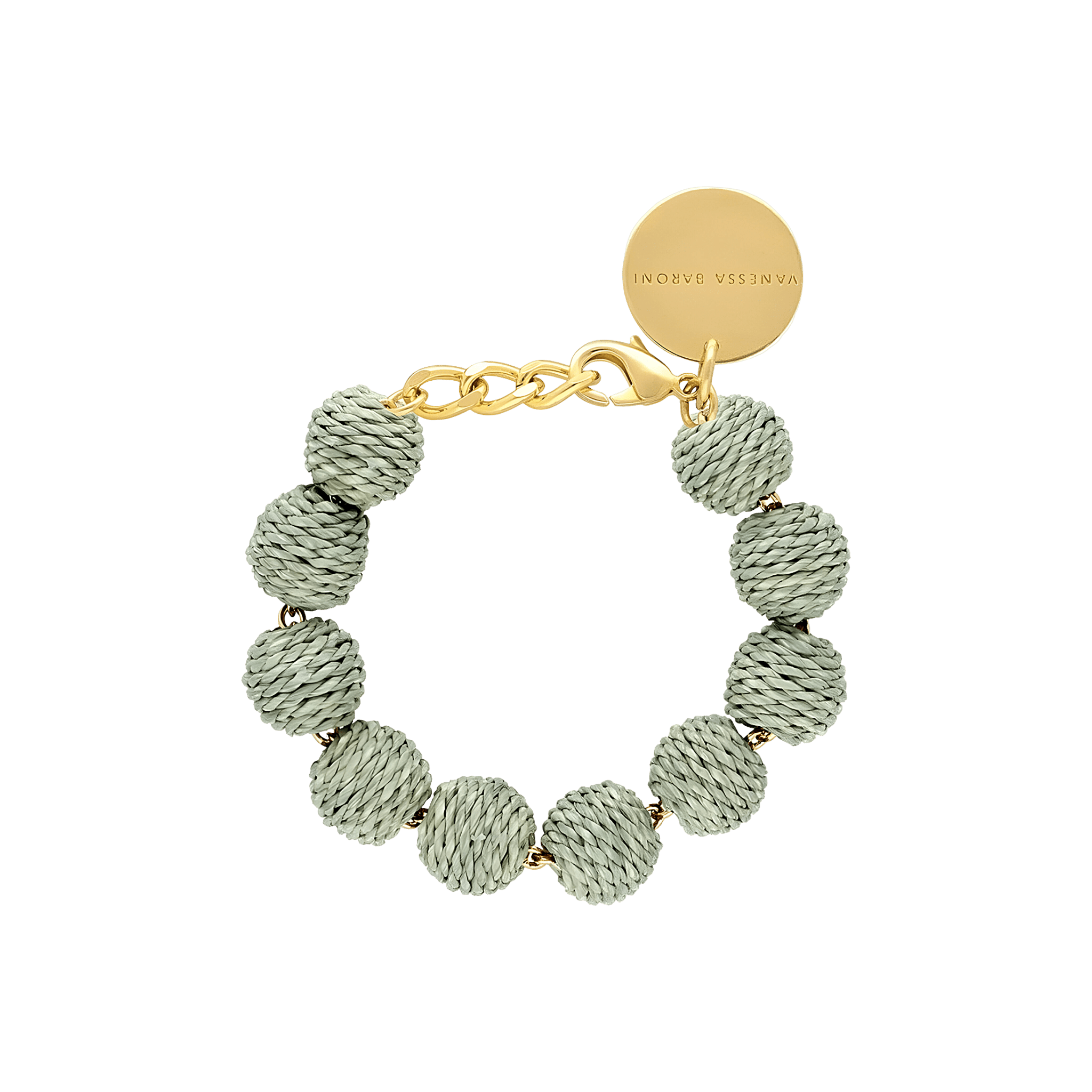 Vanessa Baroni Armband Raffia Small Beads, pistachio, vergoldet