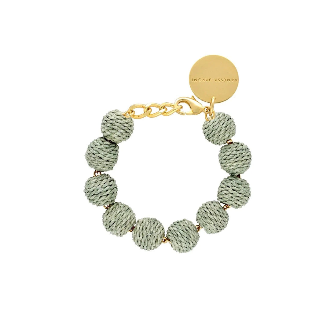 Vanessa Baroni Armband Raffia Small Beads, pistachio, vergoldet