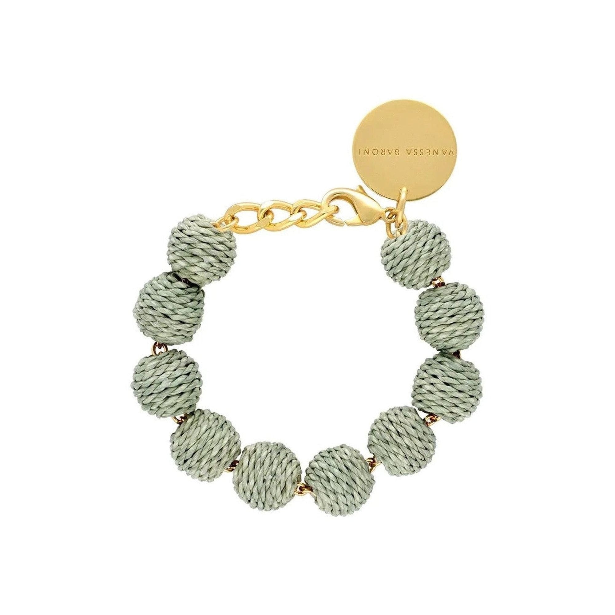Vanessa Baroni Armband Raffia Small Beads, pistachio, vergoldet