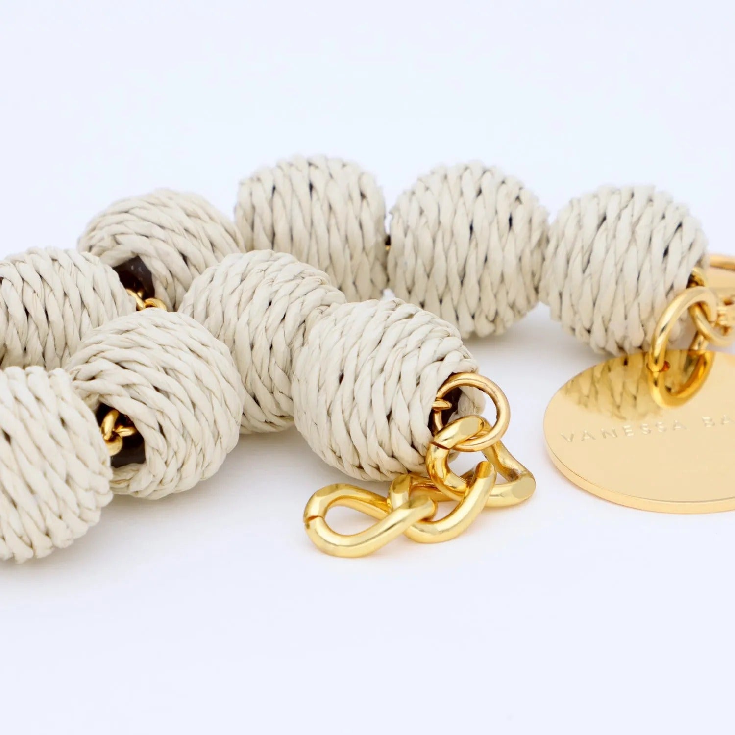 Vanessa Baroni Armband Raffia Small Beads, sand, vergoldet