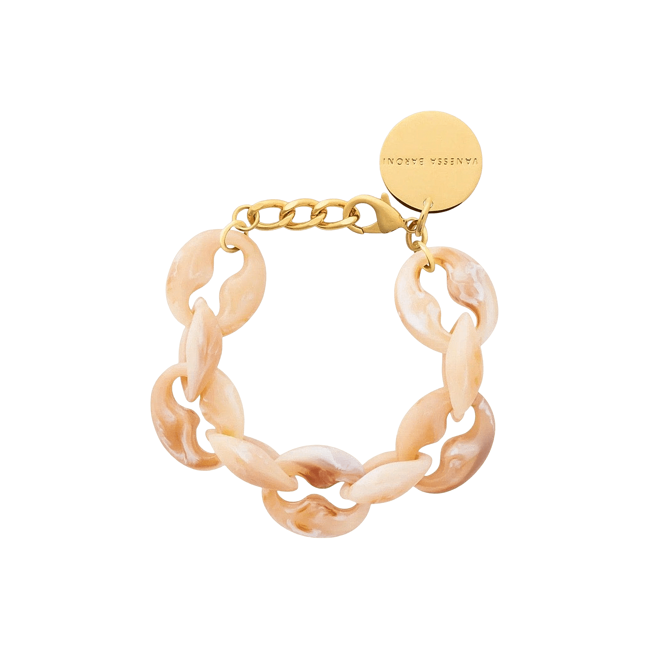 Vanessa Baroni Armband Small Turtle, creme brulee marble, vergoldet
