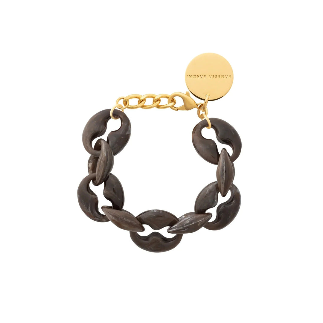 Vanessa Baroni Armband Small Turtle, dark brown marble, vergoldet