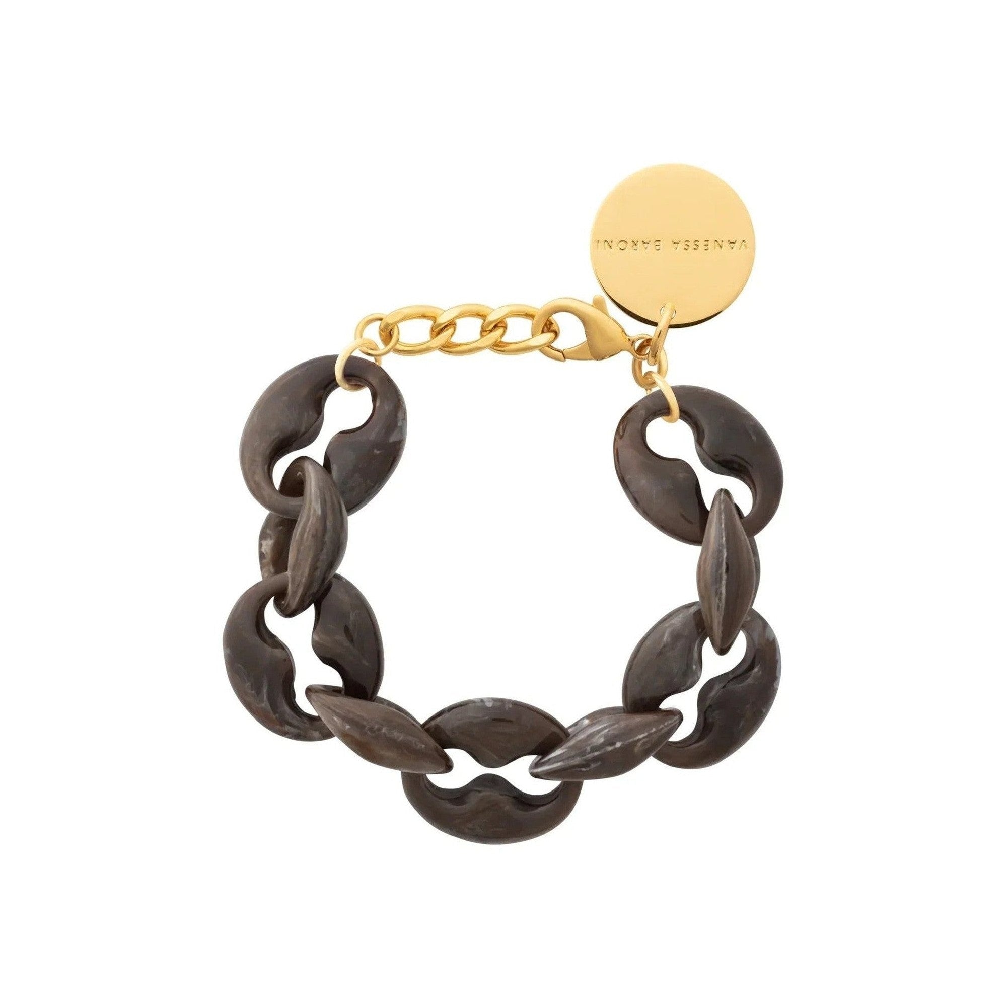 Vanessa Baroni Armband Small Turtle, dark brown marble, vergoldet