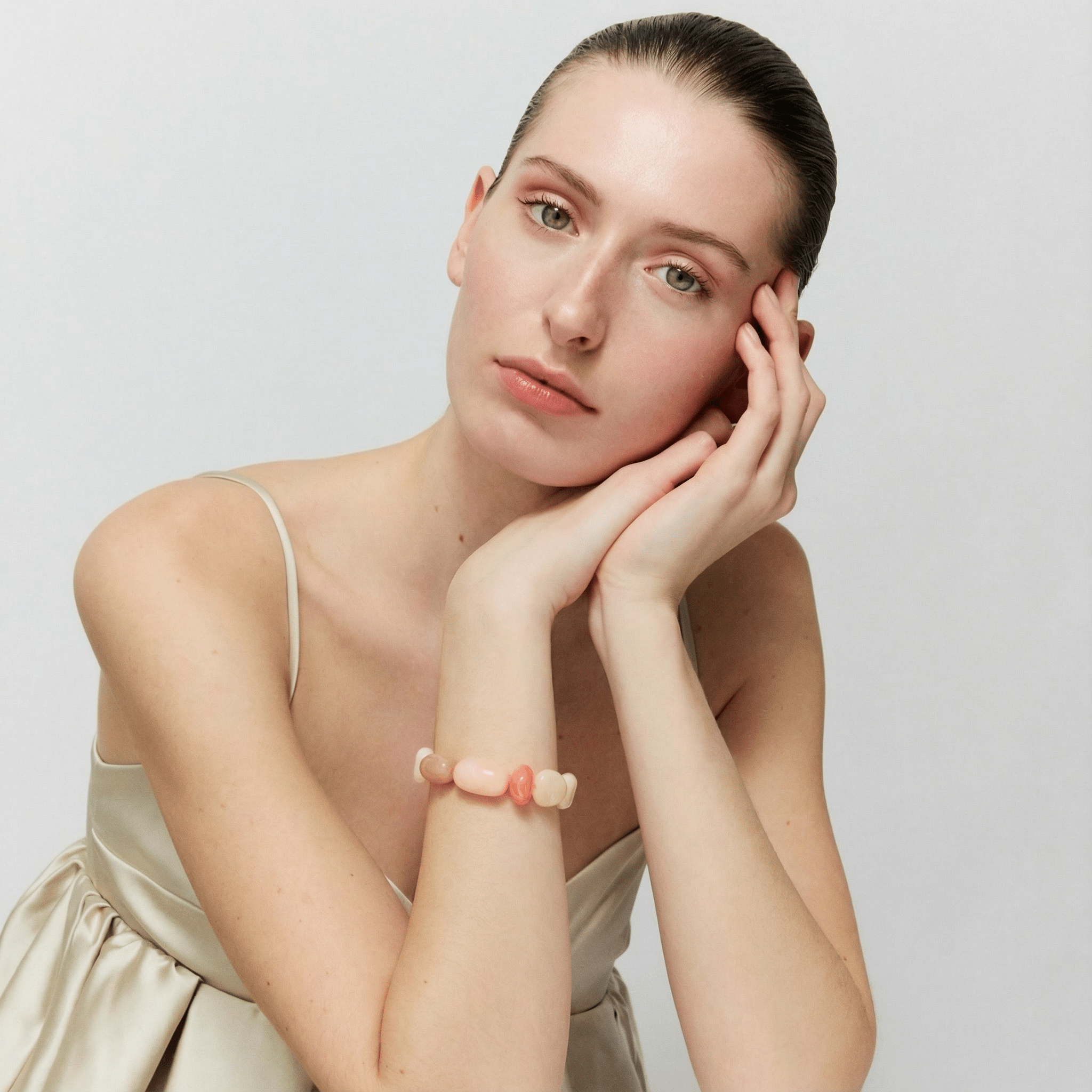 Vanessa Baroni Armband Unique Flex, latte marble, vergoldet