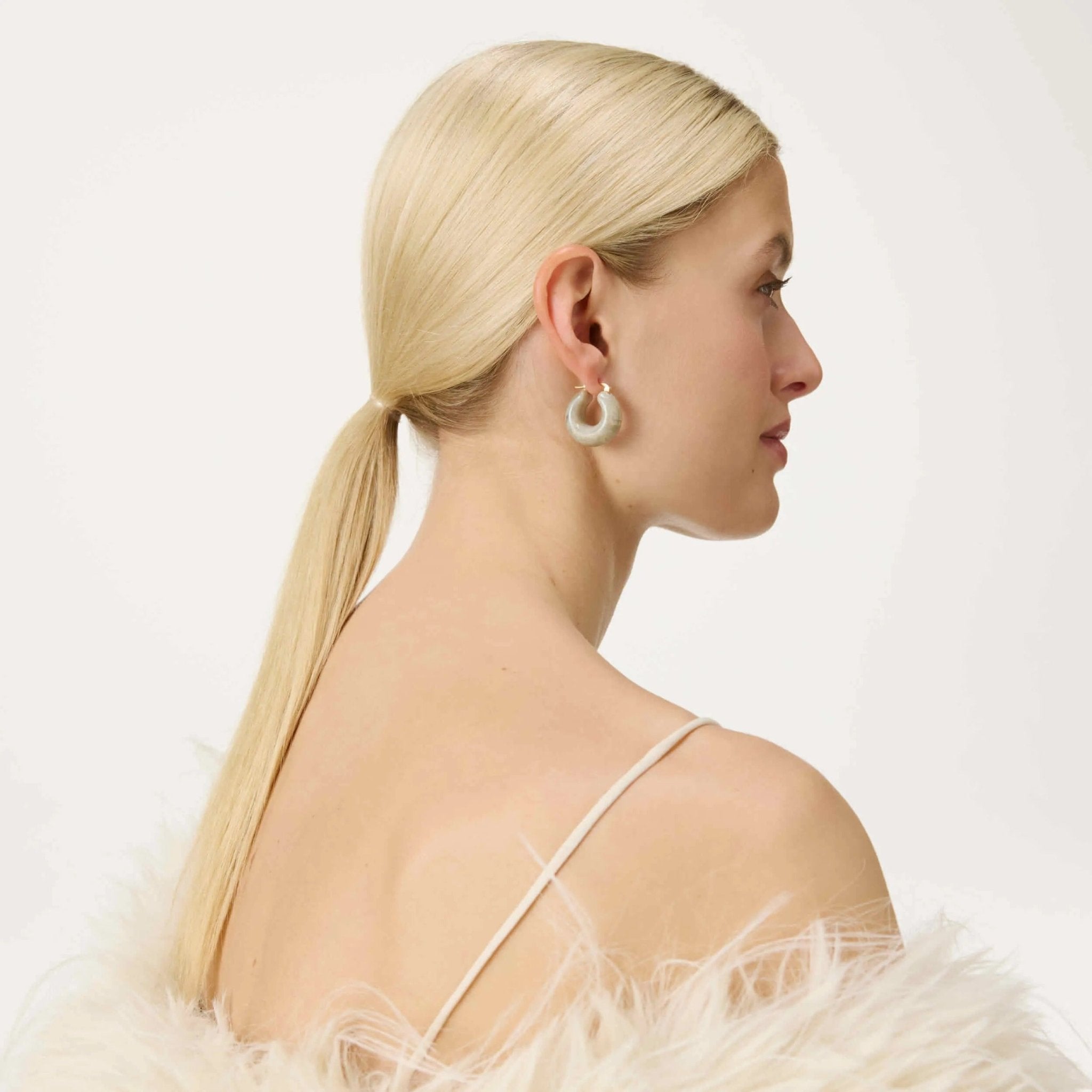 Vanessa Baroni Creolen Circlet, snow green marble, vergoldet