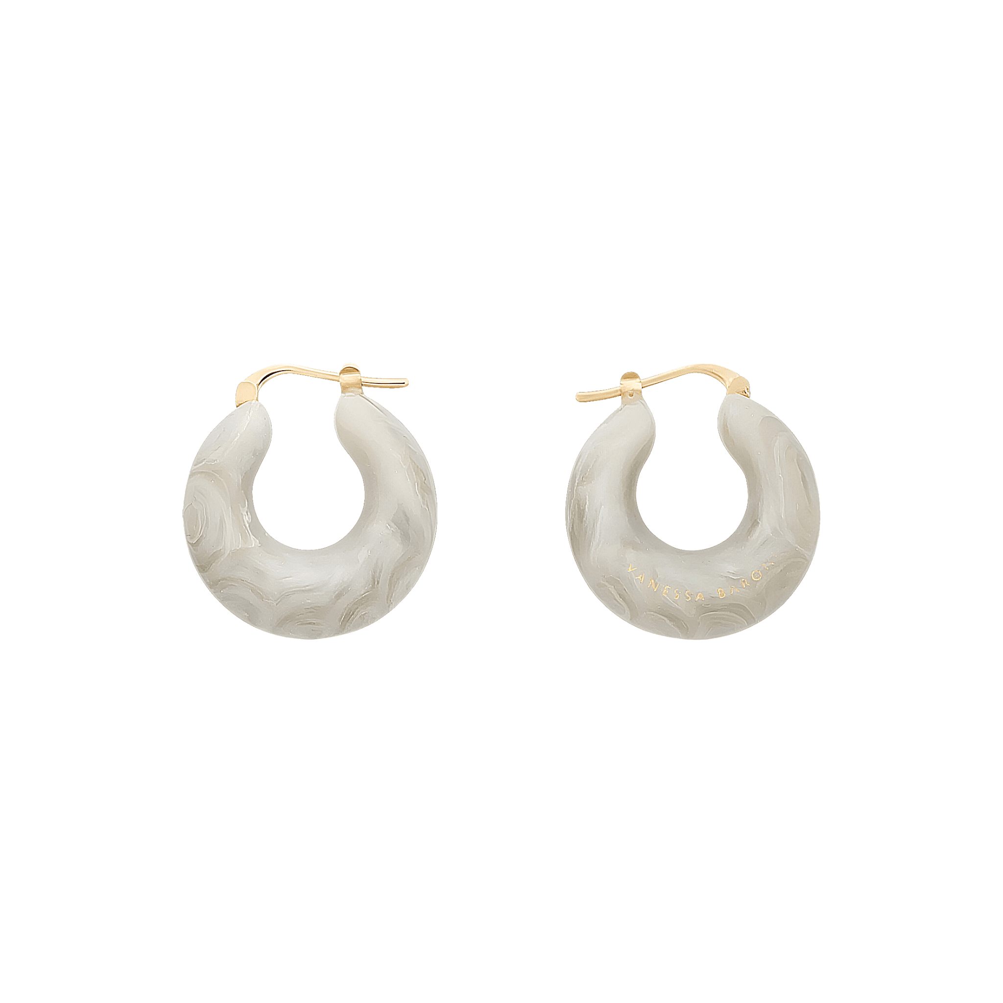 Vanessa Baroni Creolen Circlet, snow green marble, vergoldet