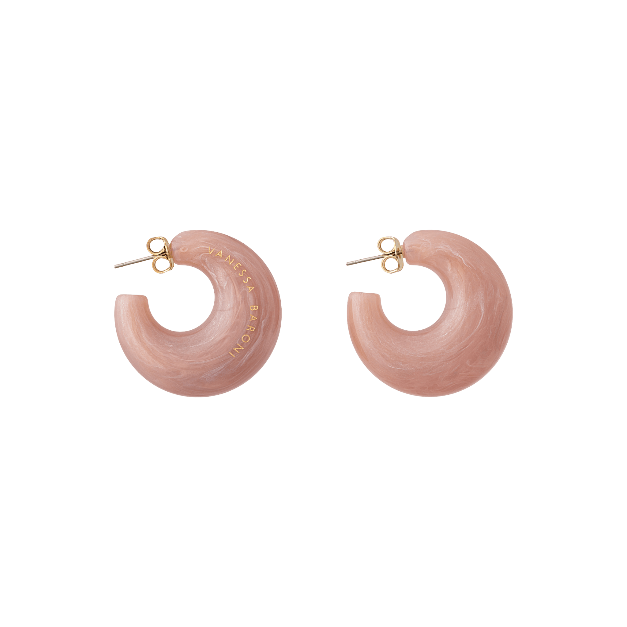 Vanessa Baroni Creolen Moon, blush marble, vergoldet