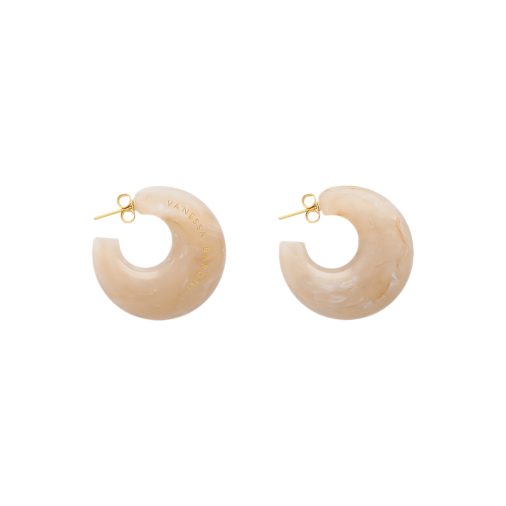 Vanessa Baroni Creolen Moon, honey marble, vergoldet