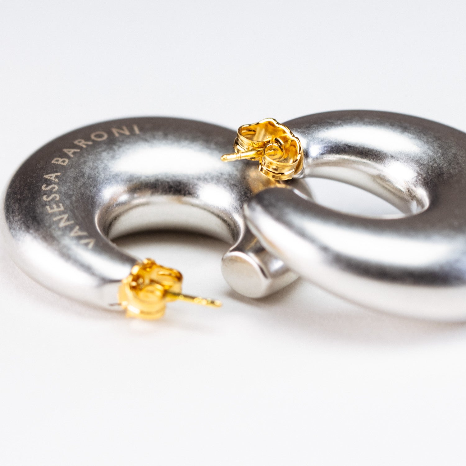 Vanessa Baroni Creolen Moon, silver vintage, versilbert