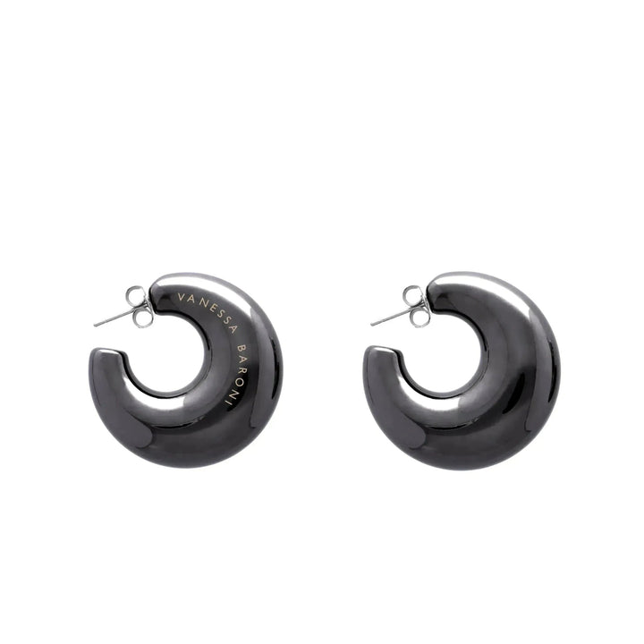 Vanessa Baroni Creolen Moon, ultrablack, vergoldet