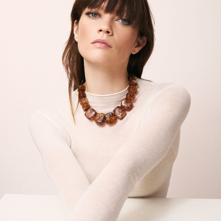 Vanessa Baroni Kette Big Organic Shaped, bernstein, vergoldet