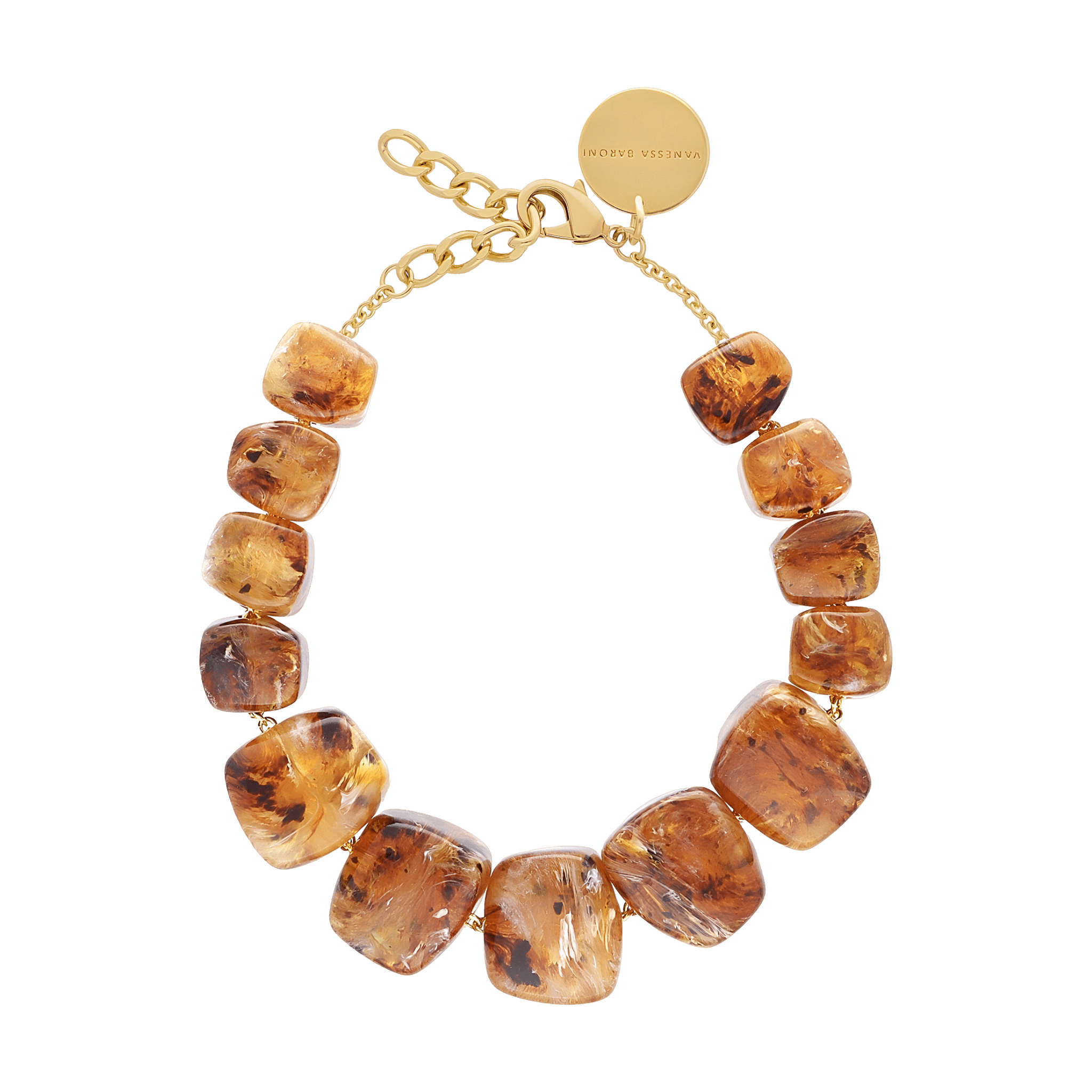Vanessa Baroni Kette Big Organic Shaped, bernstein, vergoldet