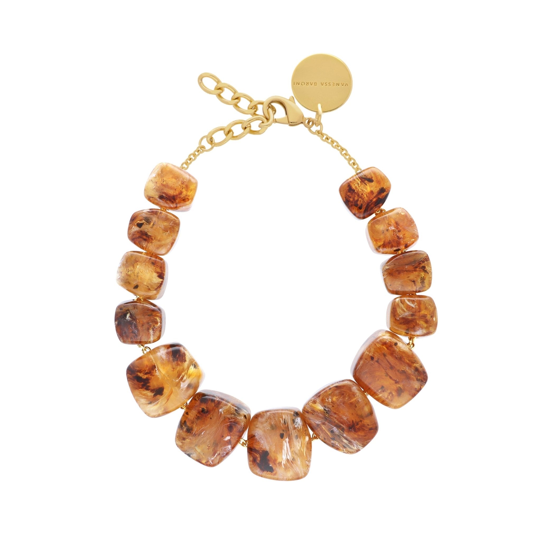 Vanessa Baroni Kette Big Organic Shaped, bernstein, vergoldet